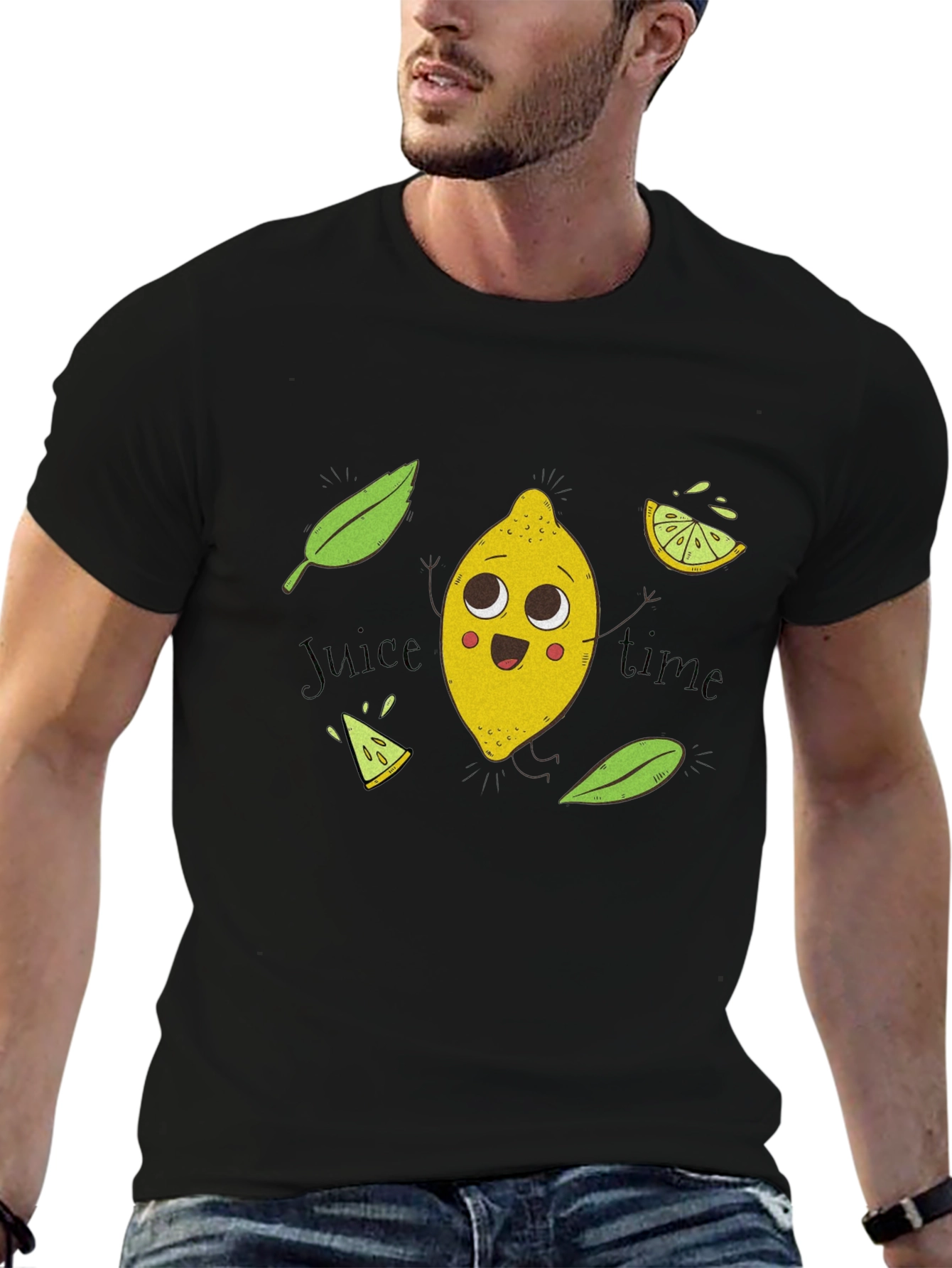 Cute Lemon Cartoon Black T-Shirt - Juice Time!