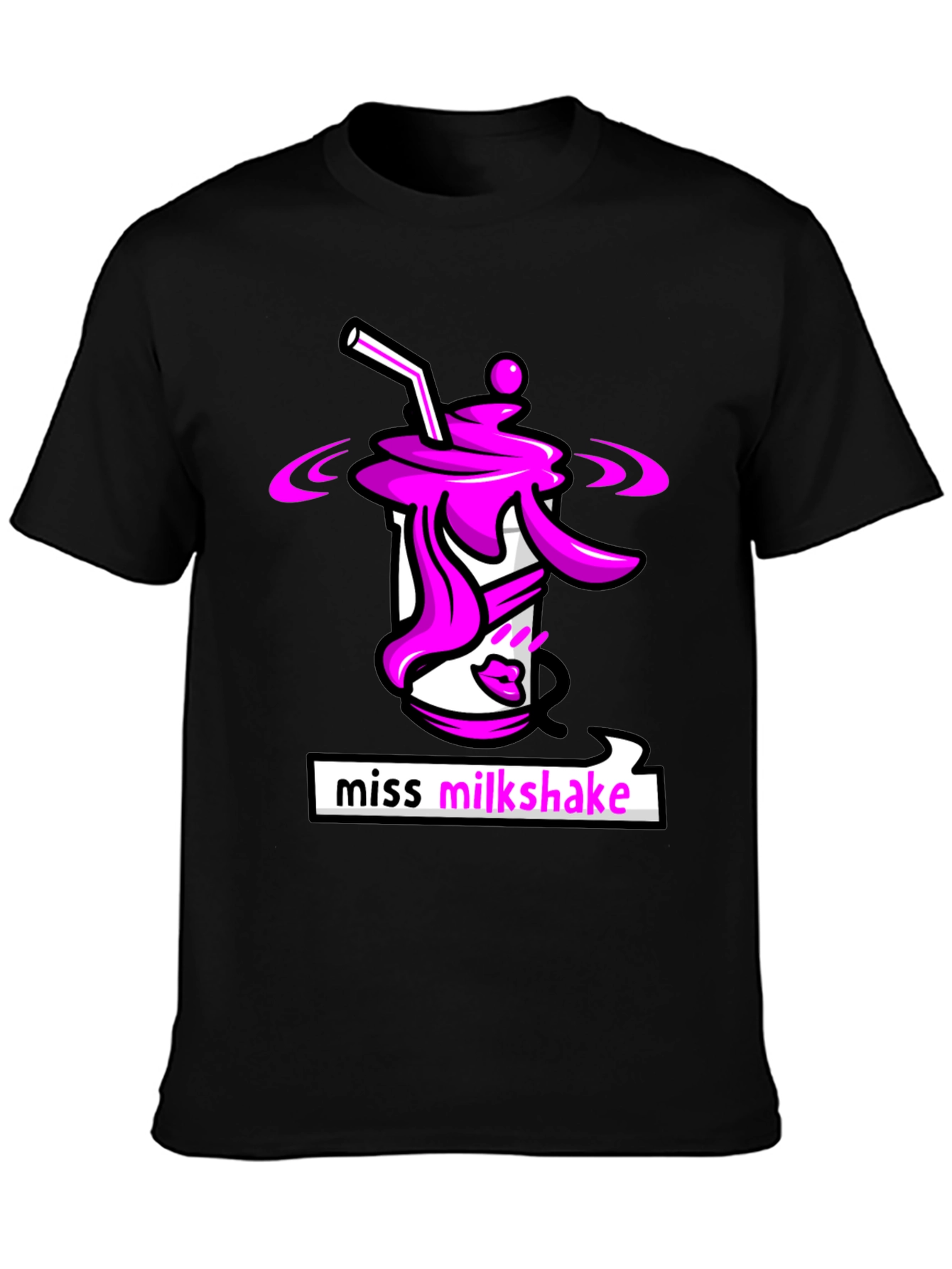 Miss Milkshake Graphic T-Shirt - Black Crew Neck