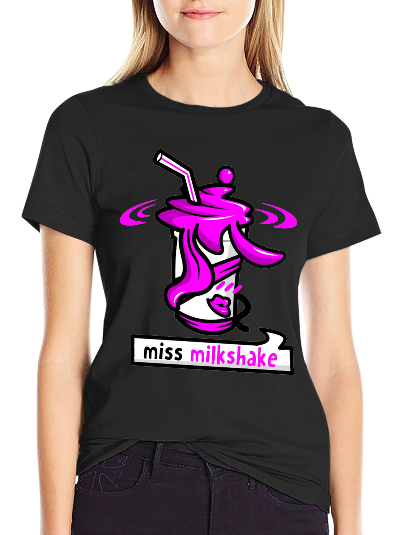 Miss Milkshake Graphic T-Shirt - Black Crew Neck