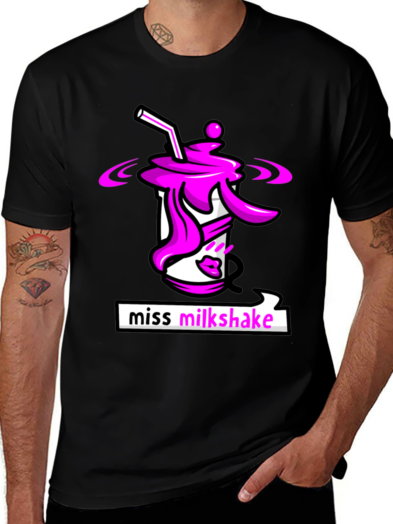 Miss Milkshake Graphic T-Shirt - Black Crew Neck