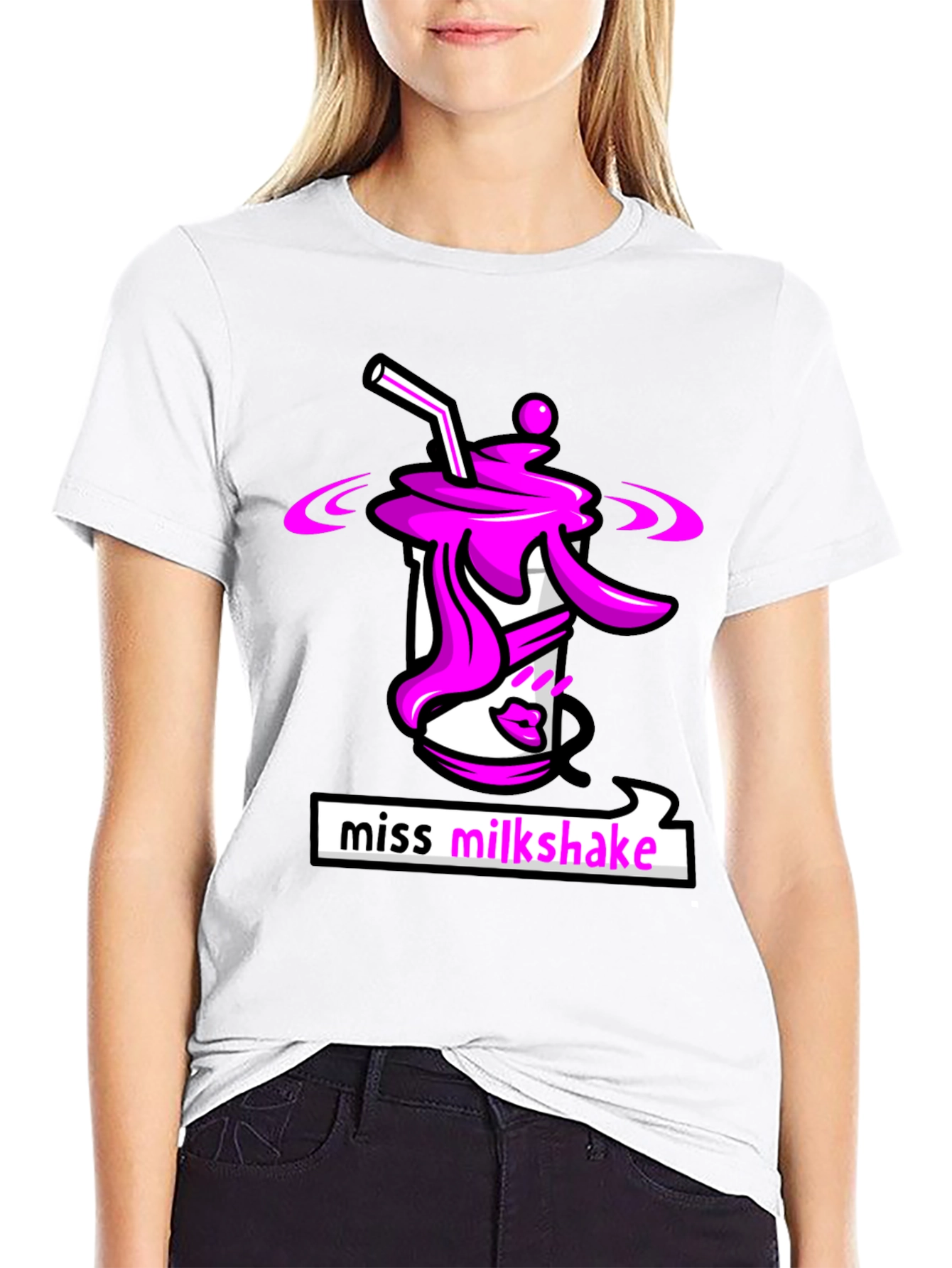 Miss Milkshake Graphic T-Shirt - Black Crew Neck