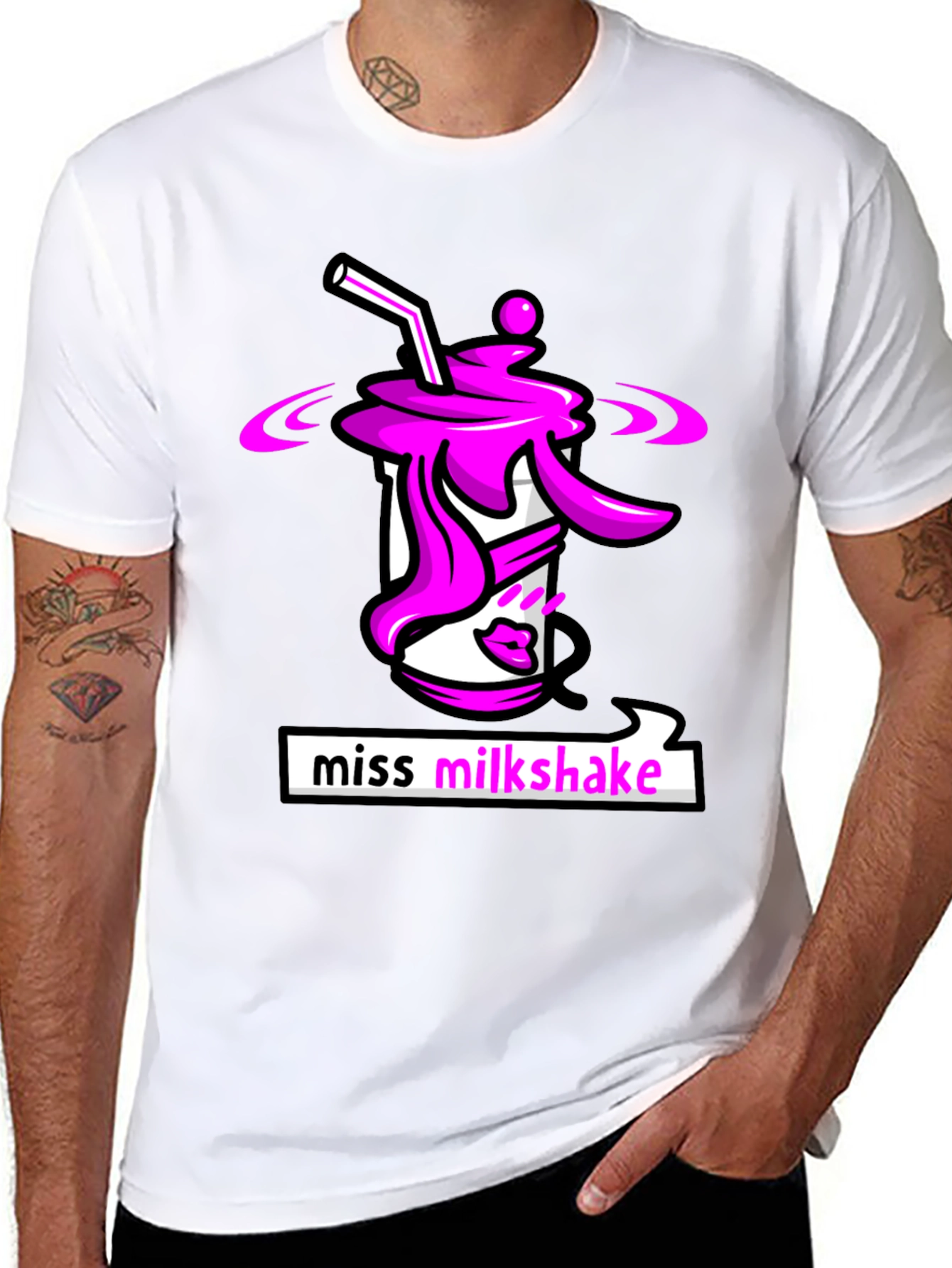 Miss Milkshake Graphic T-Shirt - Black Crew Neck