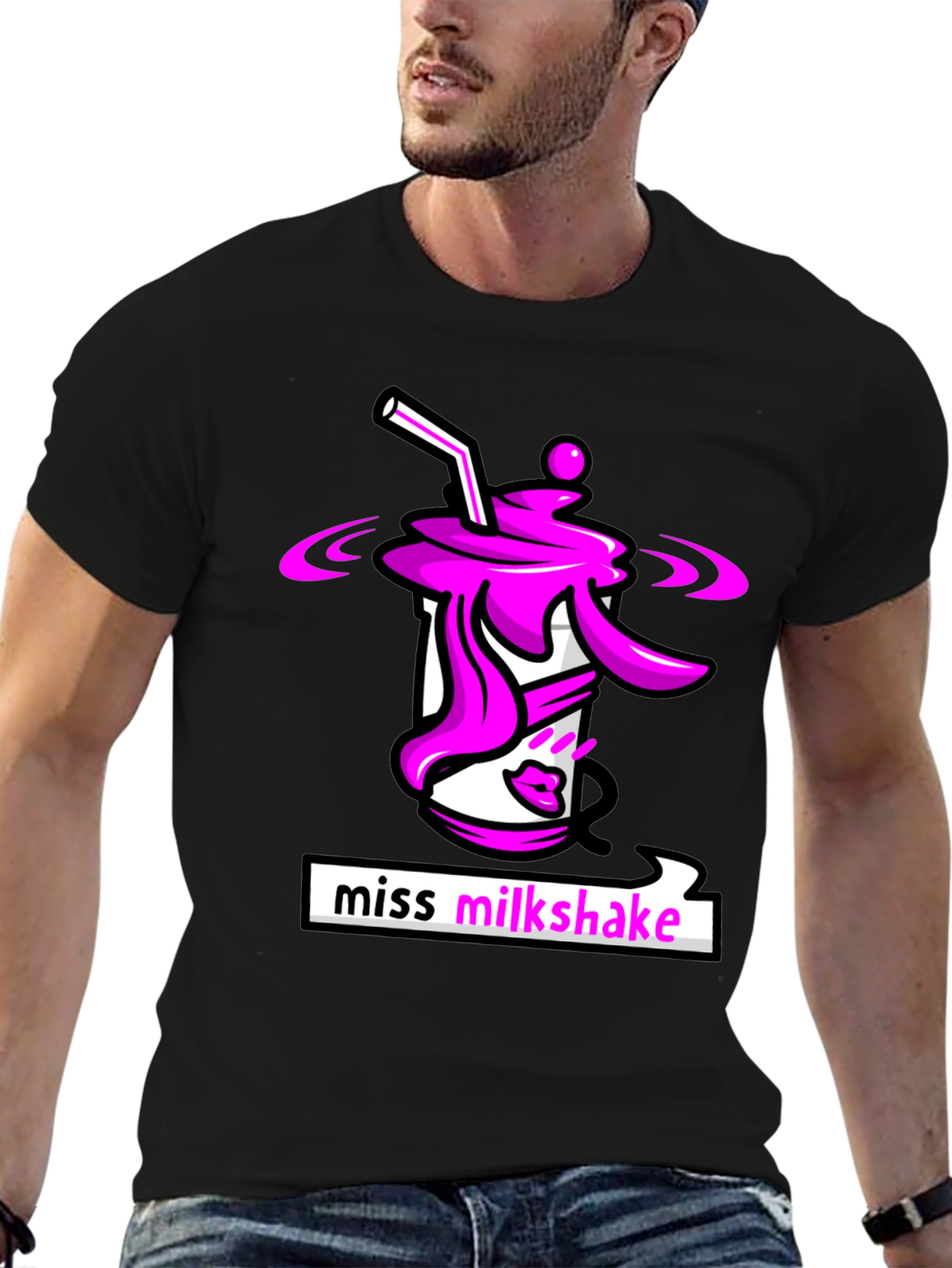 Miss Milkshake Graphic T-Shirt - Black Crew Neck