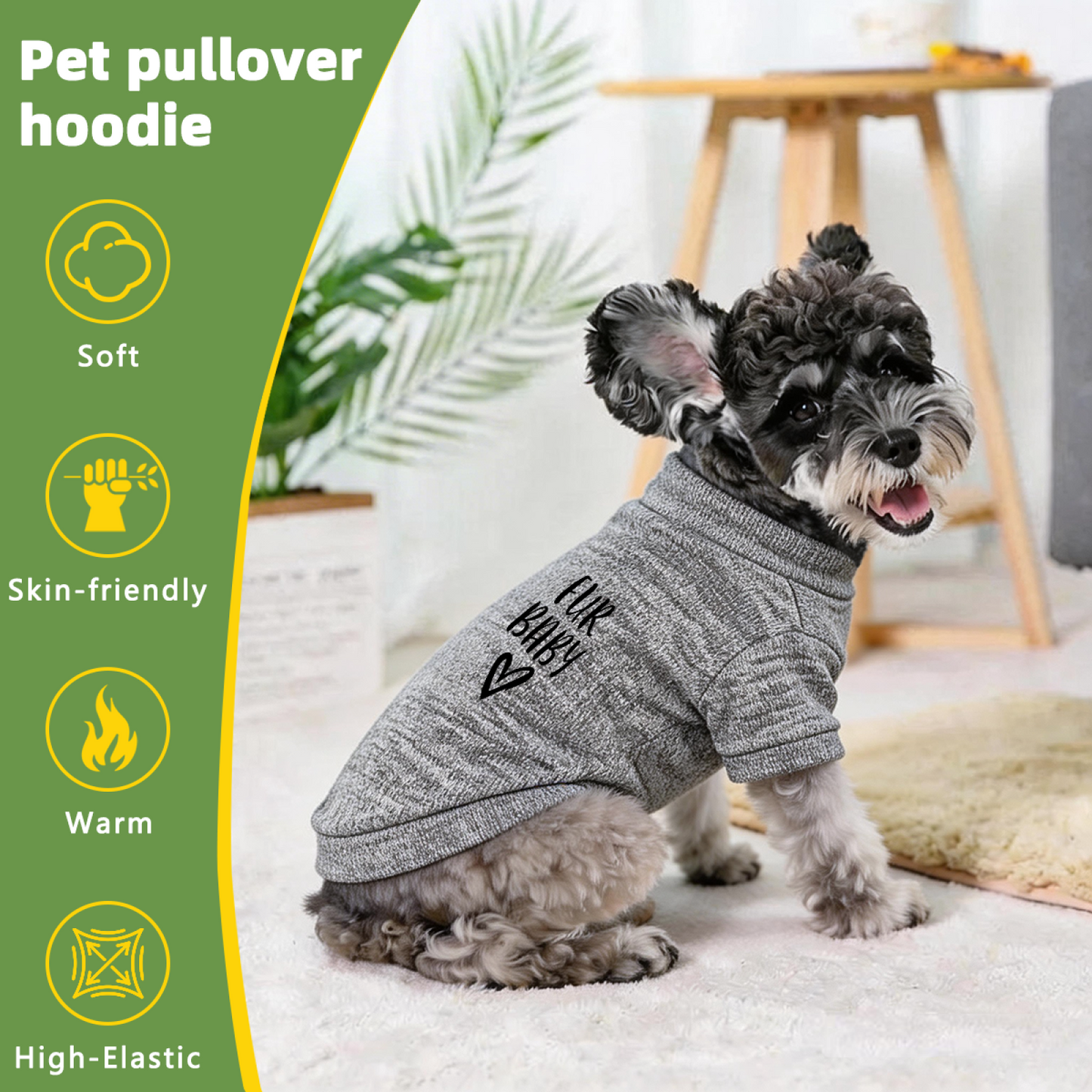 Fur Baby Black Heart Grey Pet Sweater, Simple Cozy Fur Baby Clothes