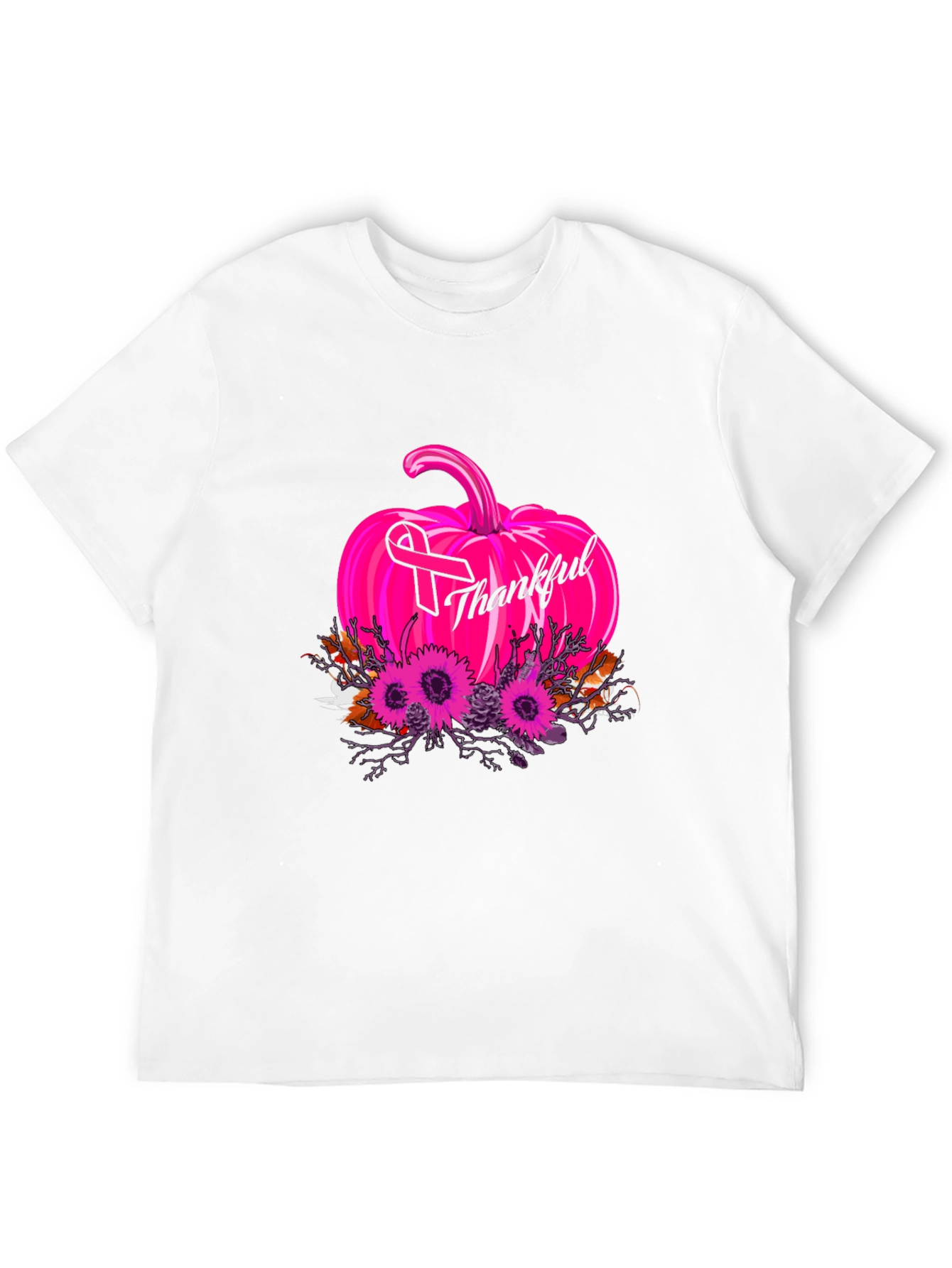 Thankful Pumpkin Breast Cancer Awareness T-Shirt