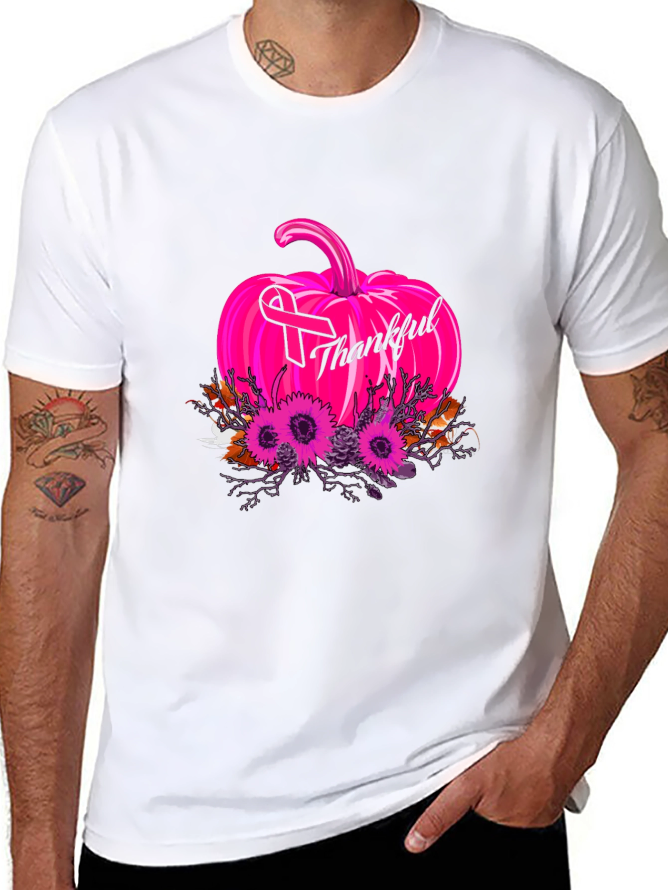 Thankful Pumpkin Breast Cancer Awareness T-Shirt