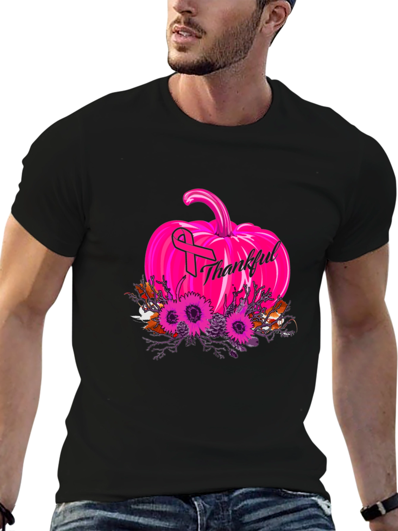 Thankful Pumpkin Breast Cancer Awareness T-Shirt