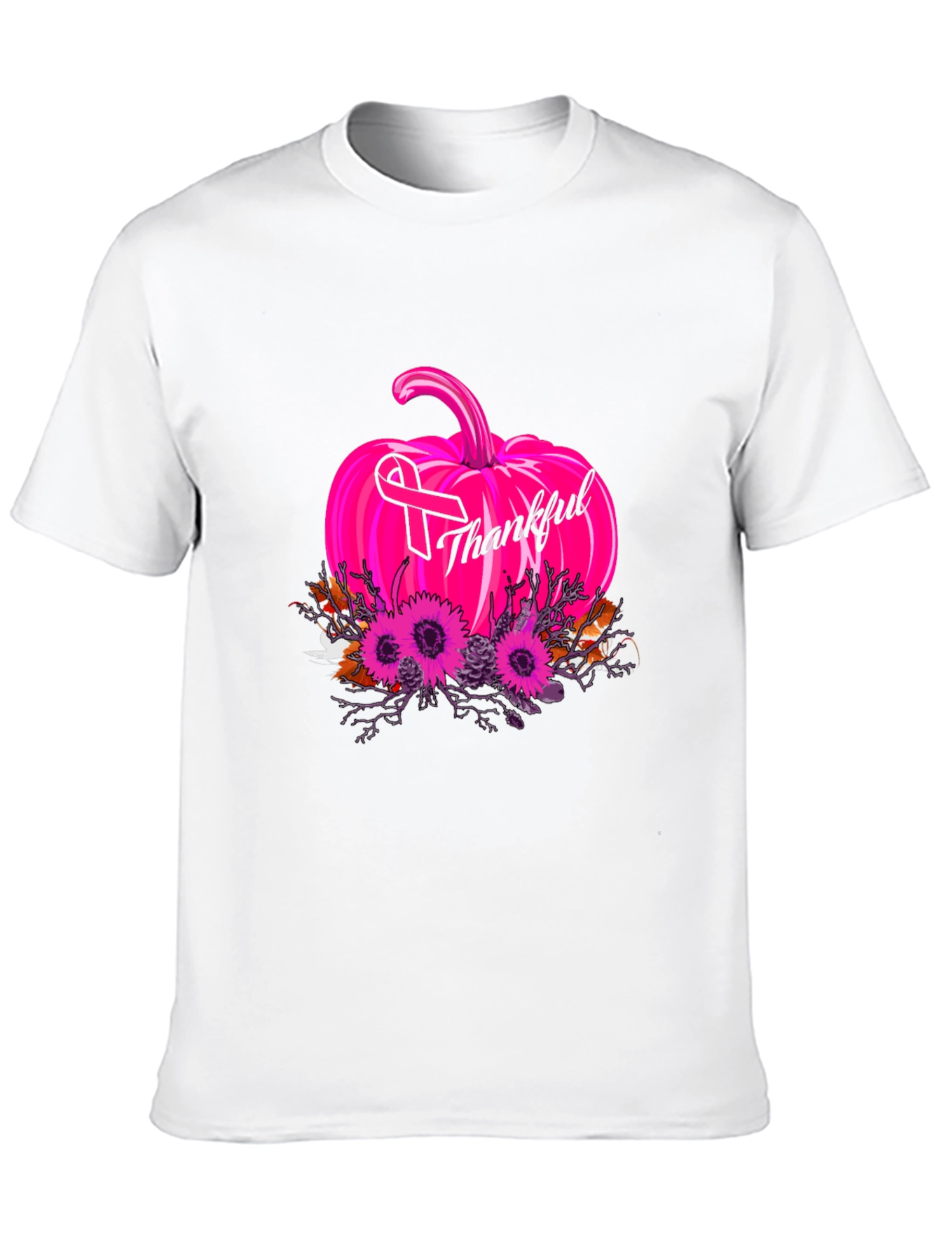 Thankful Pumpkin Breast Cancer Awareness T-Shirt
