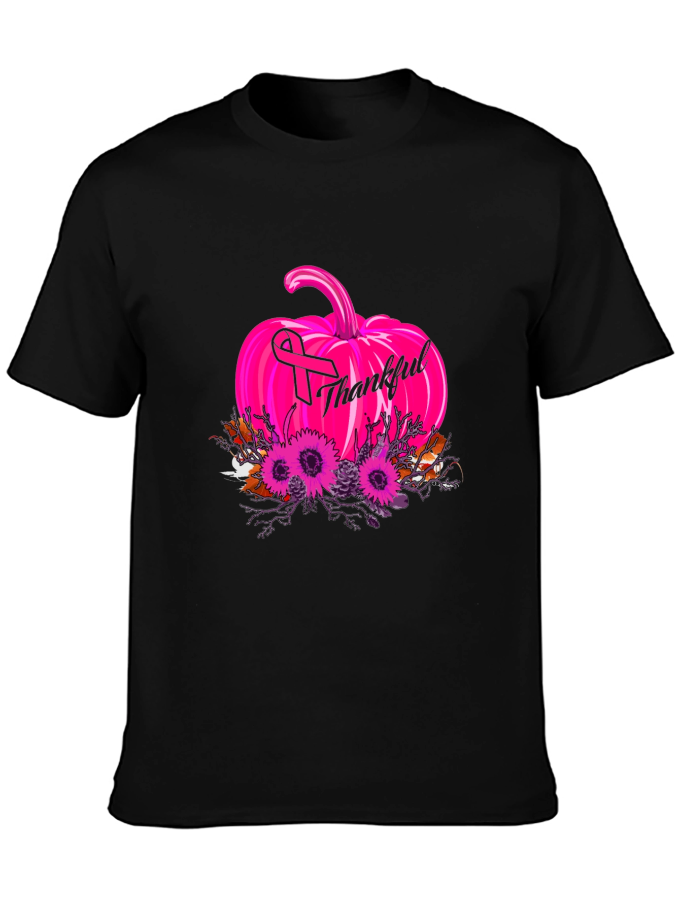 Thankful Pumpkin Breast Cancer Awareness T-Shirt