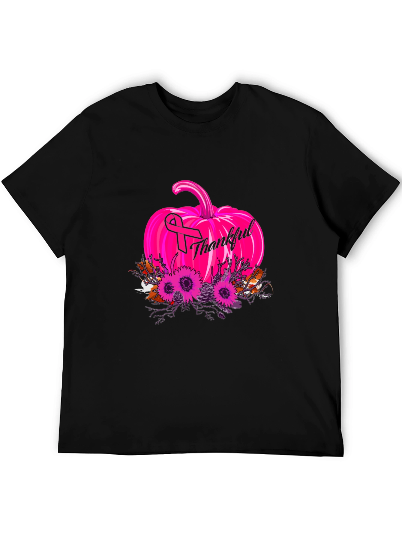 Thankful Pumpkin Breast Cancer Awareness T-Shirt