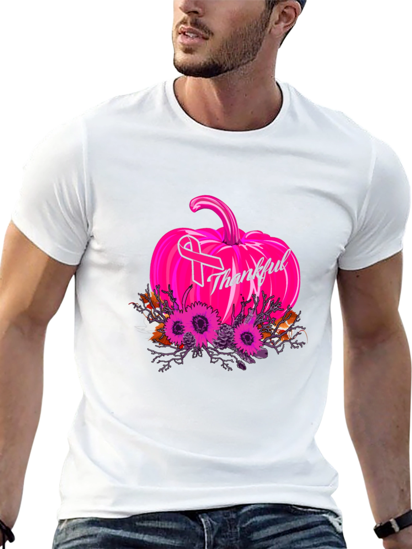 Thankful Pumpkin Breast Cancer Awareness T-Shirt