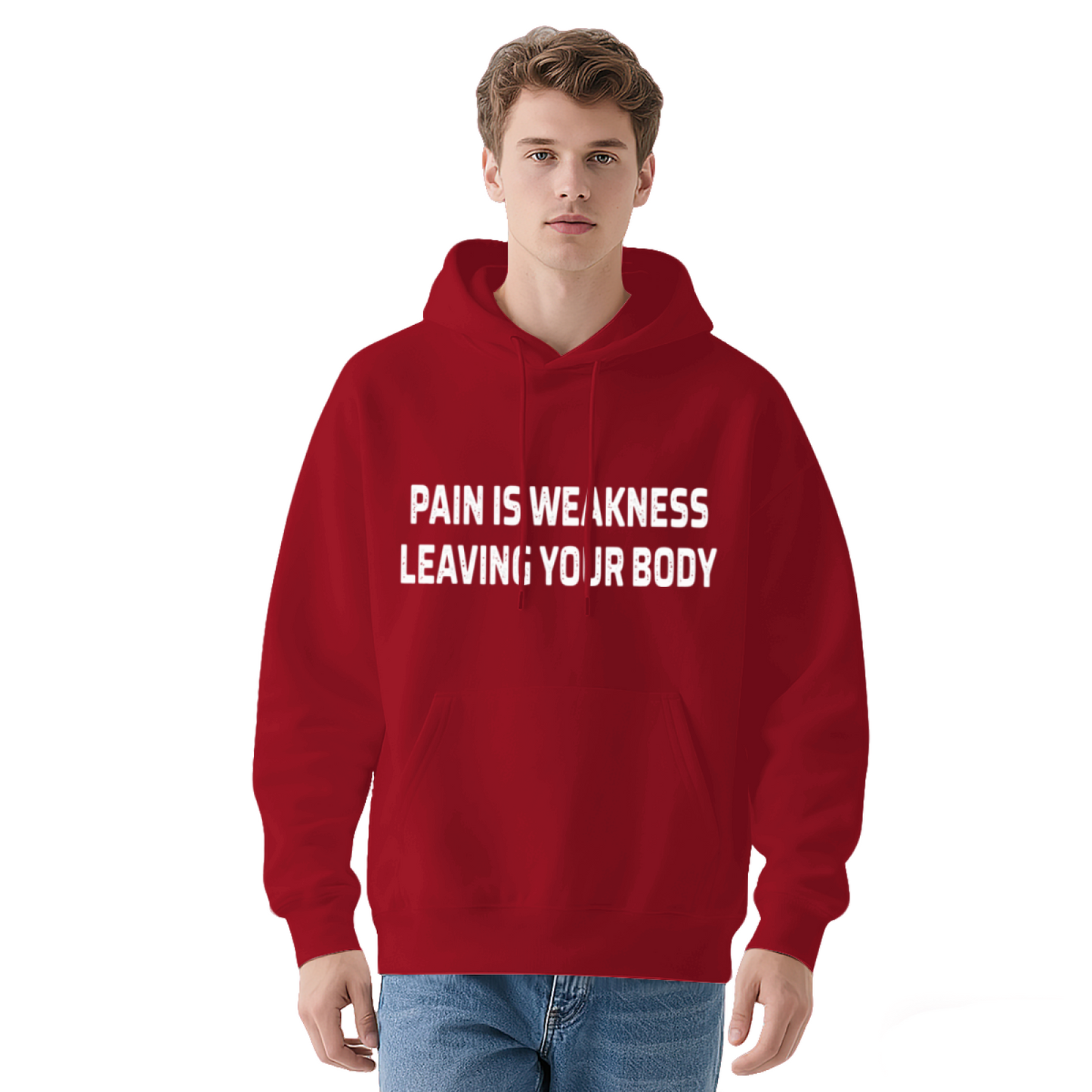 Pain Is Weakness Leaving Your Body Navy Hoodie, Motivational Gym Comfort Hoodie