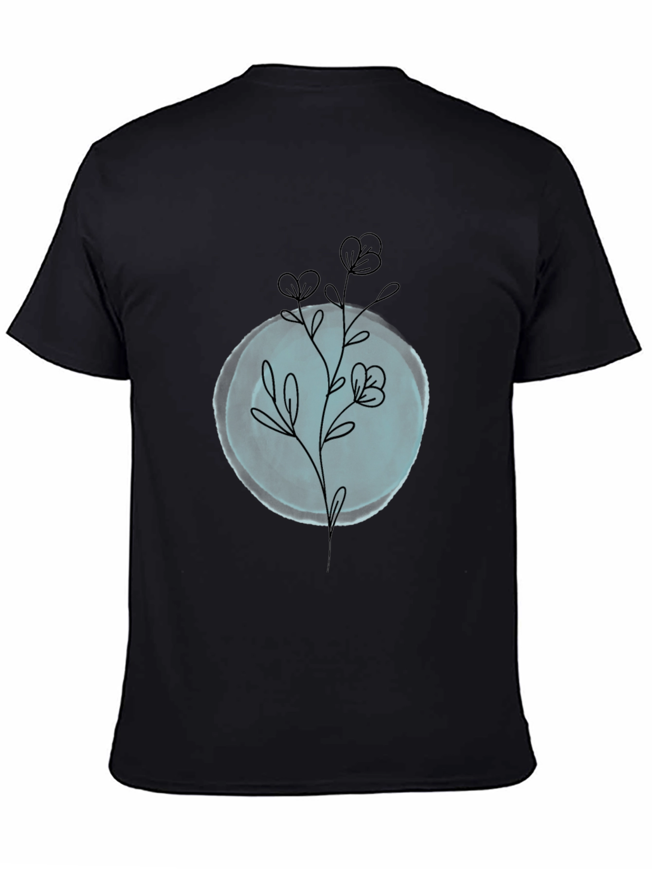 Black T-Shirt with Minimalist Floral Design