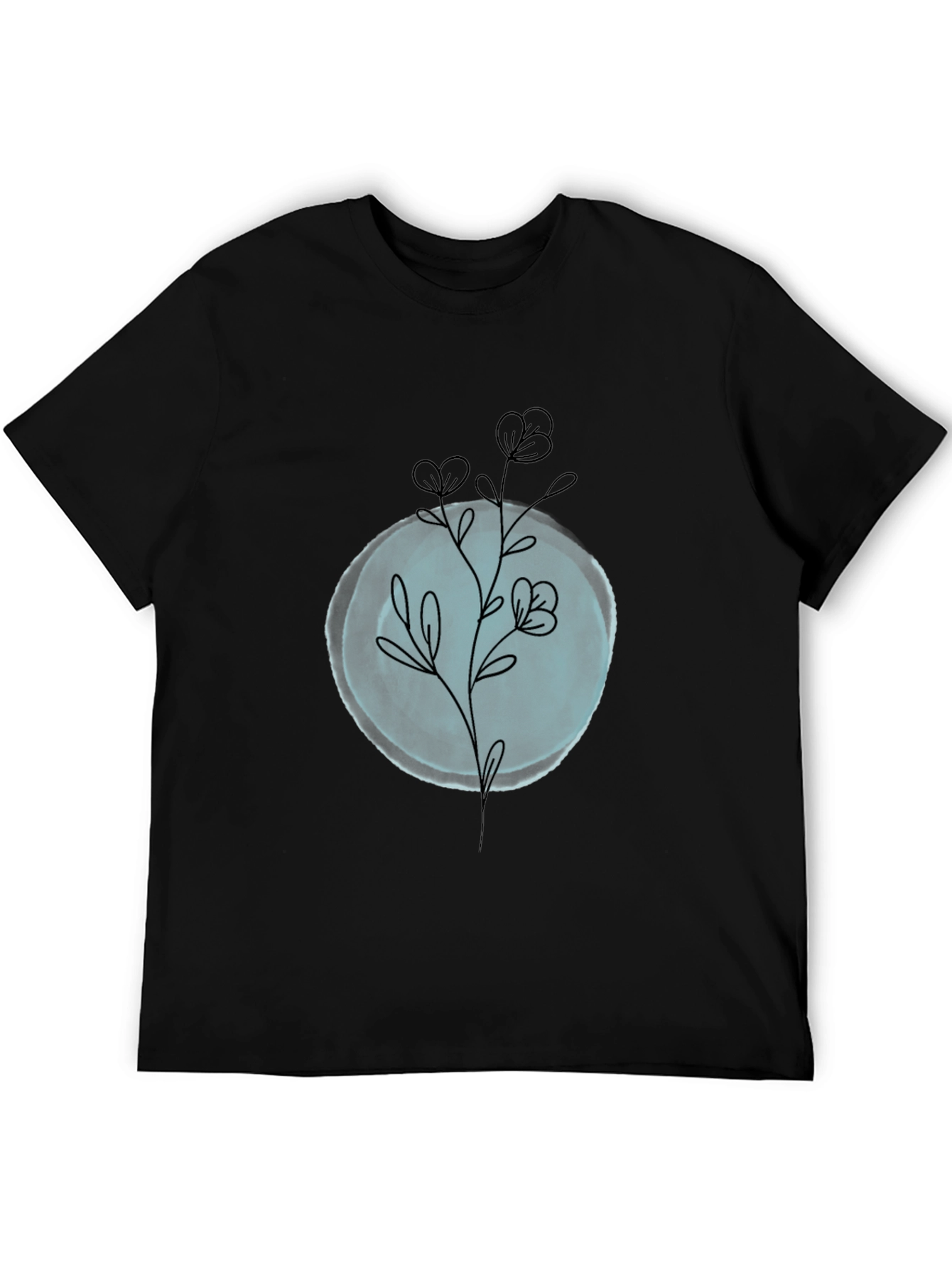 Black T-Shirt with Minimalist Floral Design