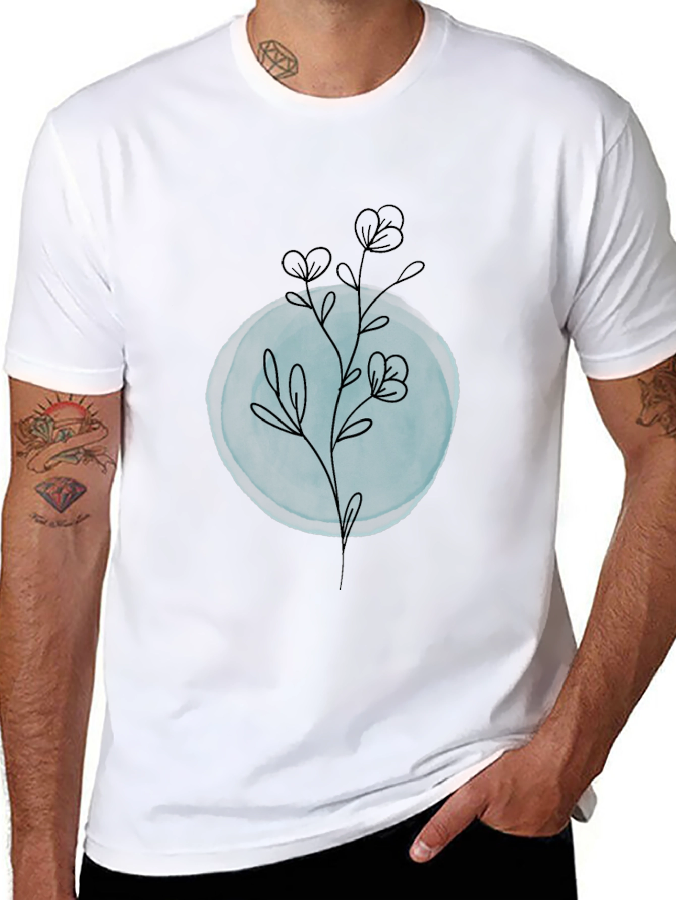 Black T-Shirt with Minimalist Floral Design