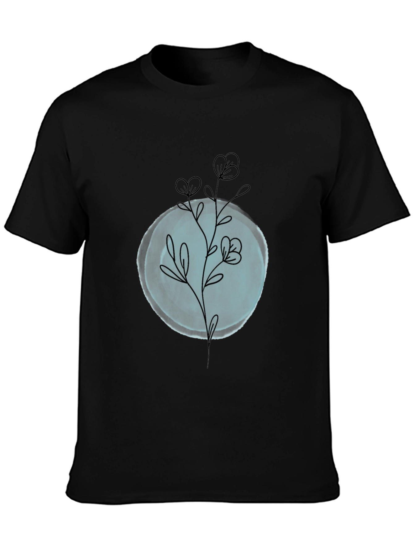 Black T-Shirt with Minimalist Floral Design