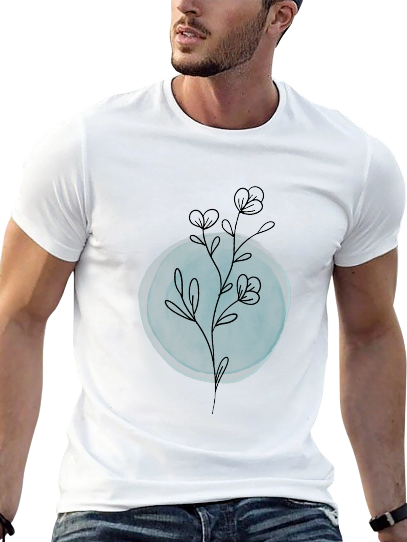 Black T-Shirt with Minimalist Floral Design