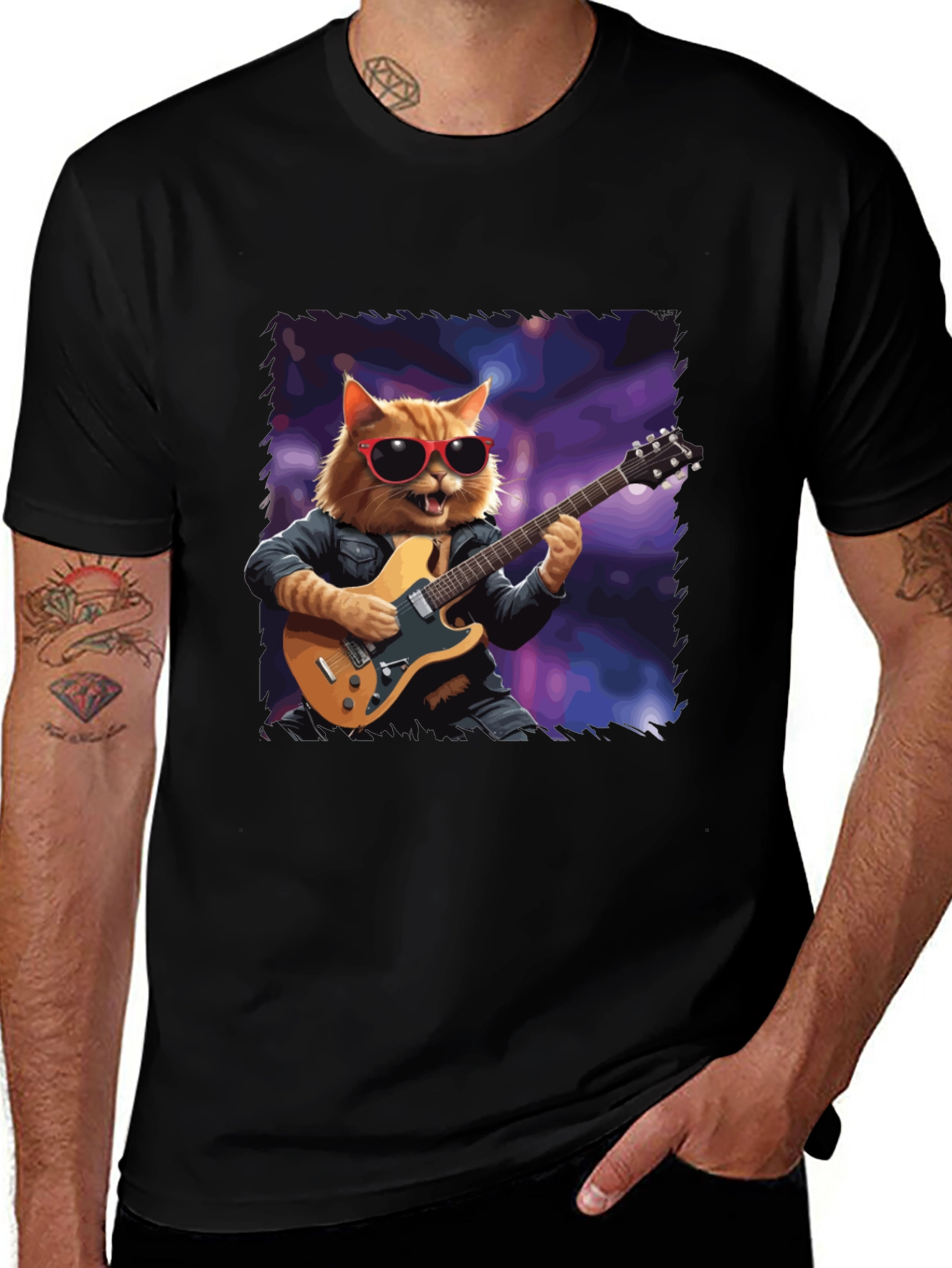 Cat Guitarist T-Shirt - Cool Feline Musician