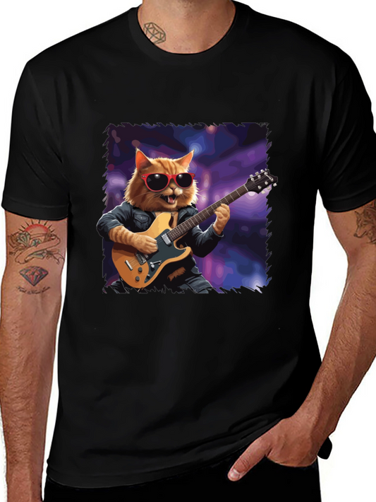 Cat Guitarist T-Shirt - Cool Feline Musician