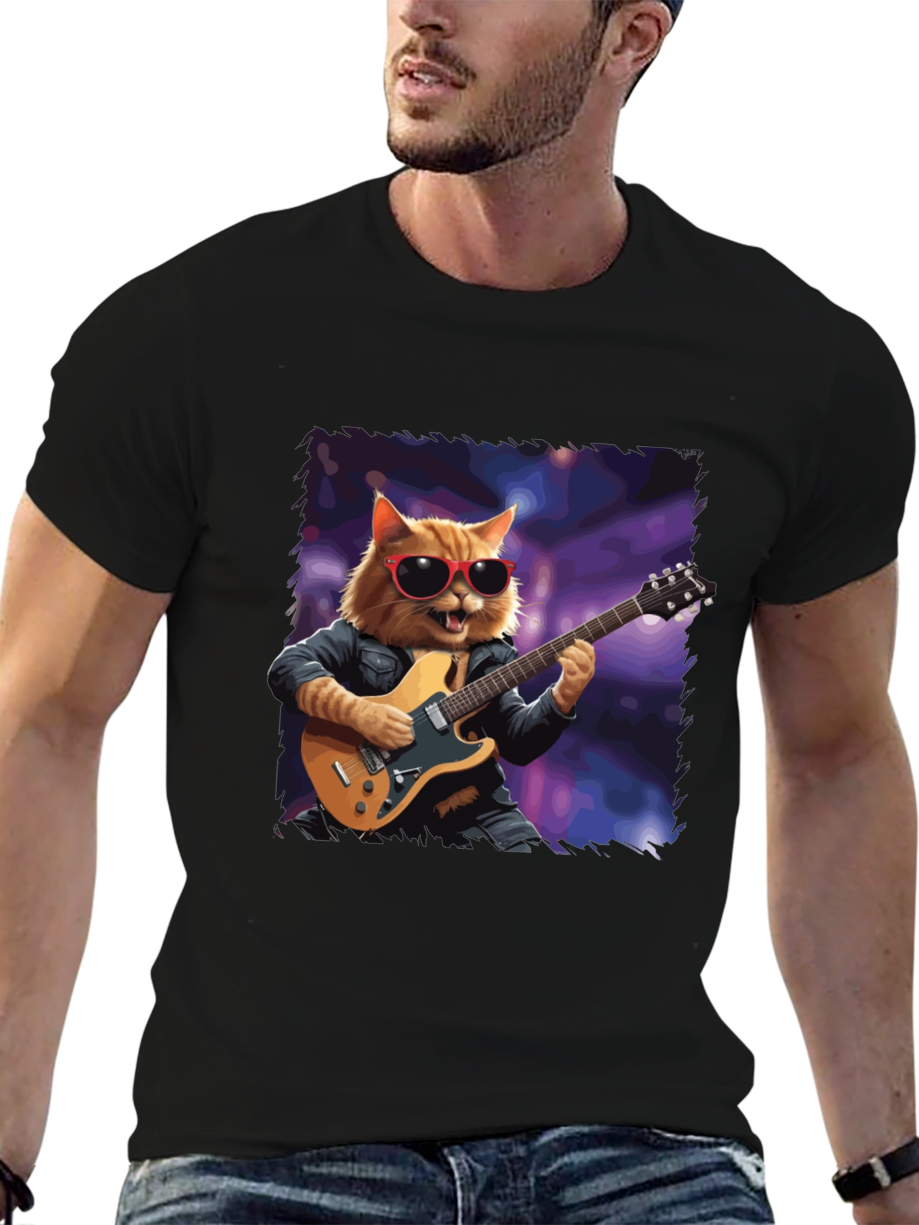 Cat Guitarist T-Shirt - Cool Feline Musician