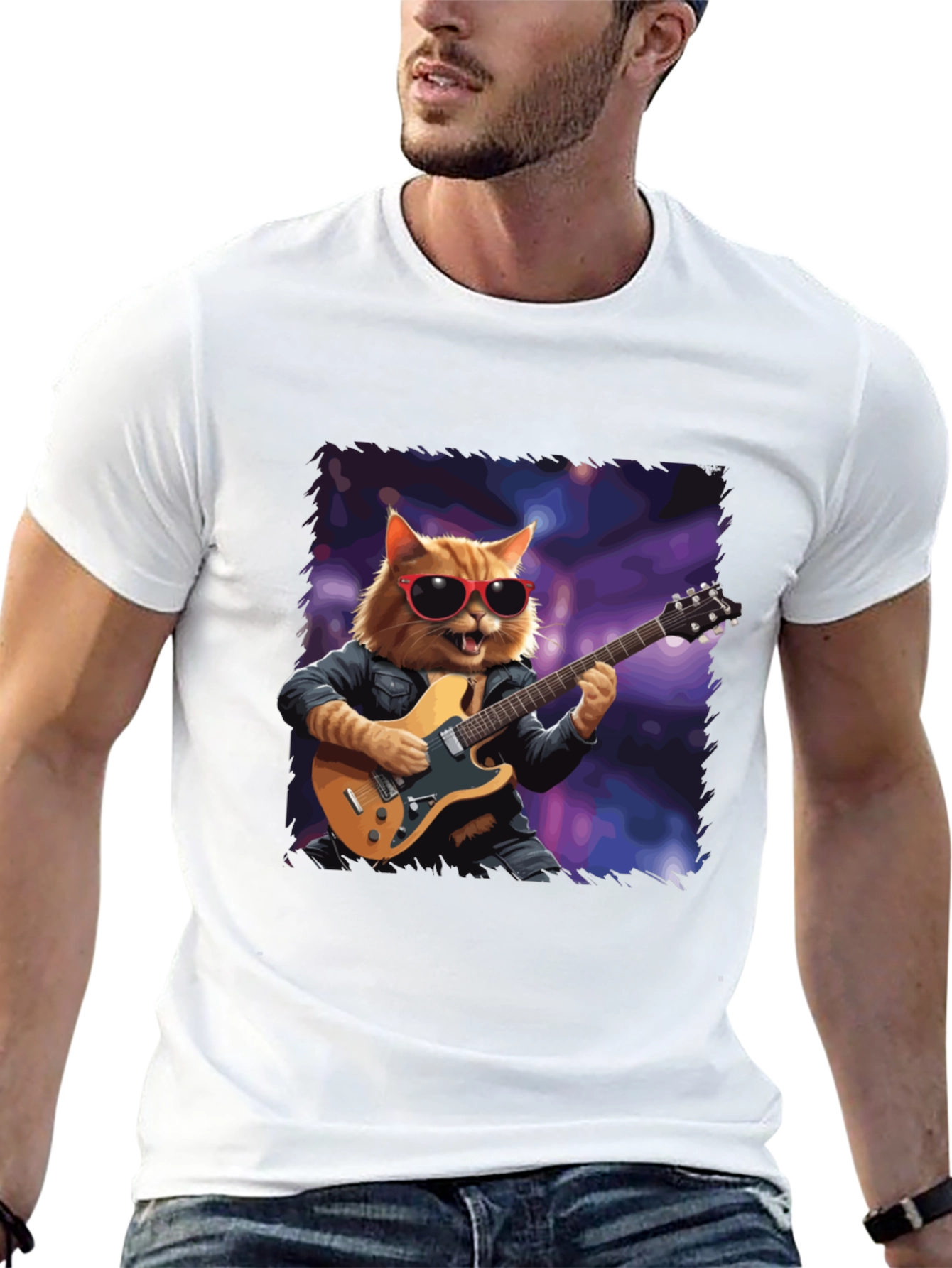 Cat Guitarist T-Shirt - Cool Feline Musician