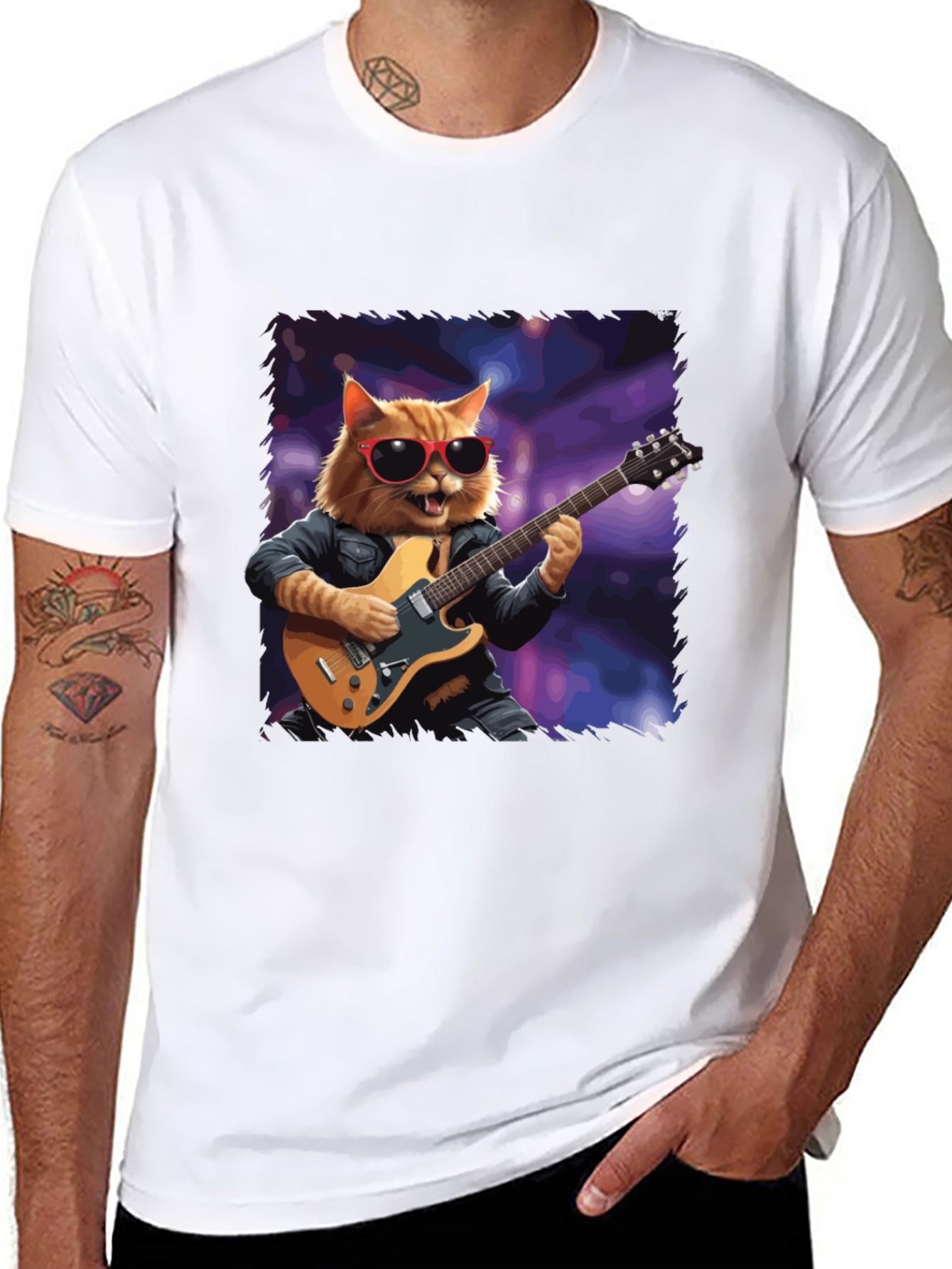 Cat Guitarist T-Shirt - Cool Feline Musician