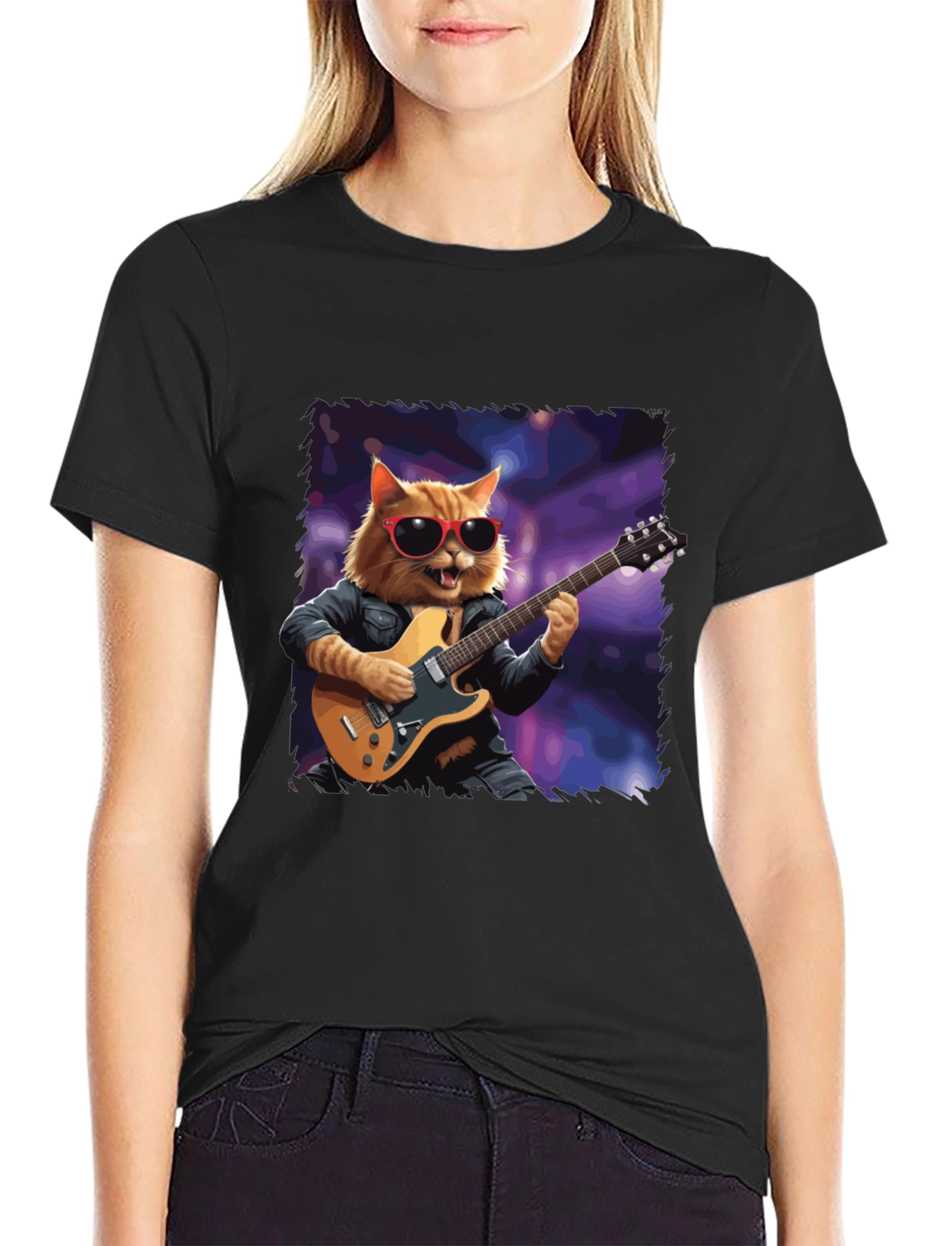 Cat Guitarist T-Shirt - Cool Feline Musician