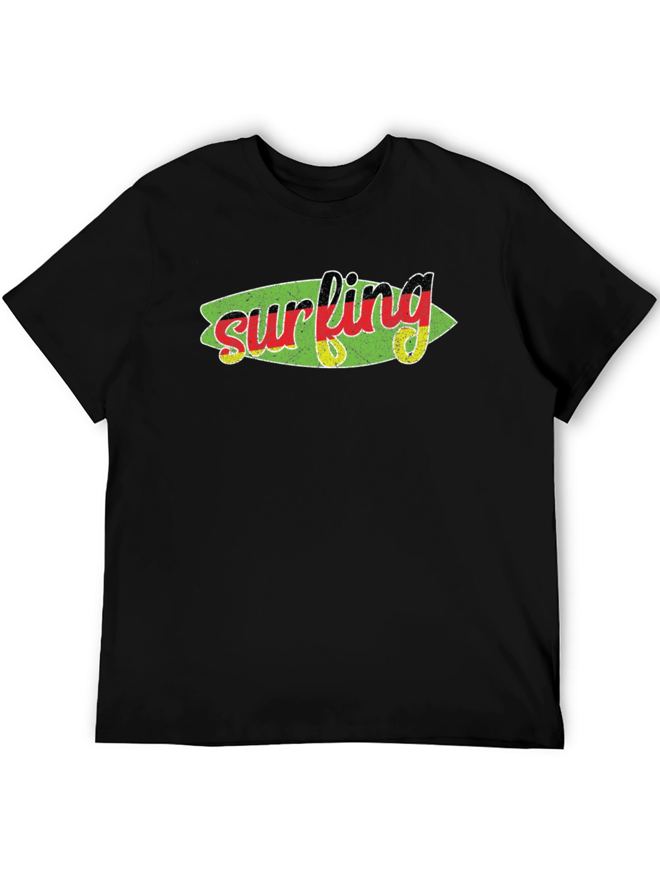 Surfing Germany Flag Surfboard Graphic Black Tee