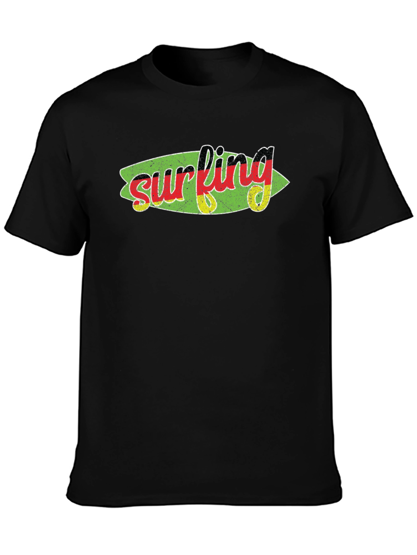 Surfing Germany Flag Surfboard Graphic Black Tee