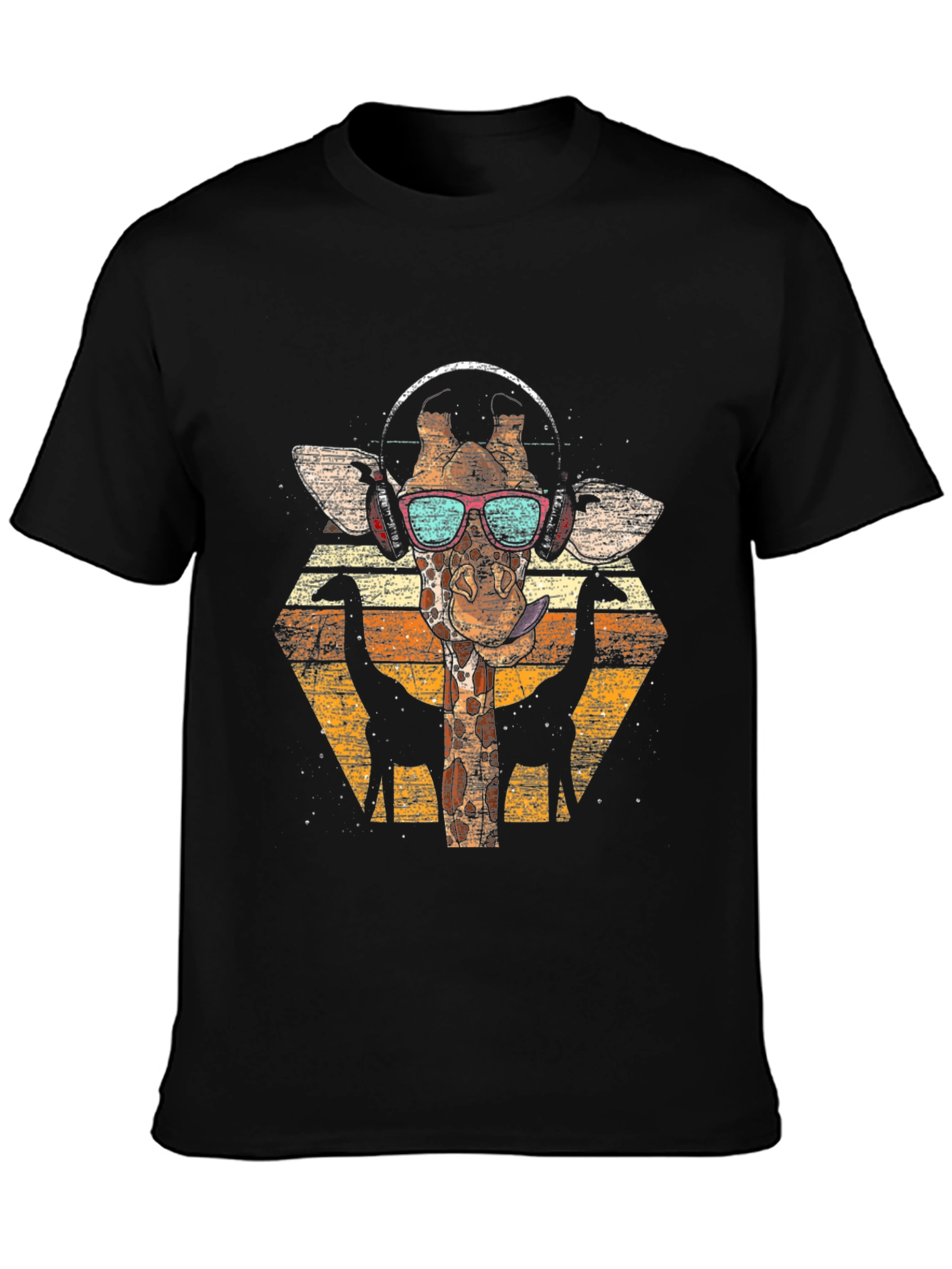 Giraffe Headphones T-Shirt - Retro Style