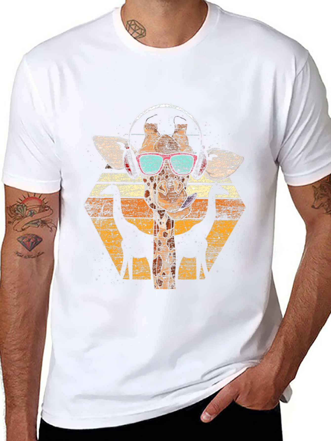 Giraffe Headphones T-Shirt - Retro Style