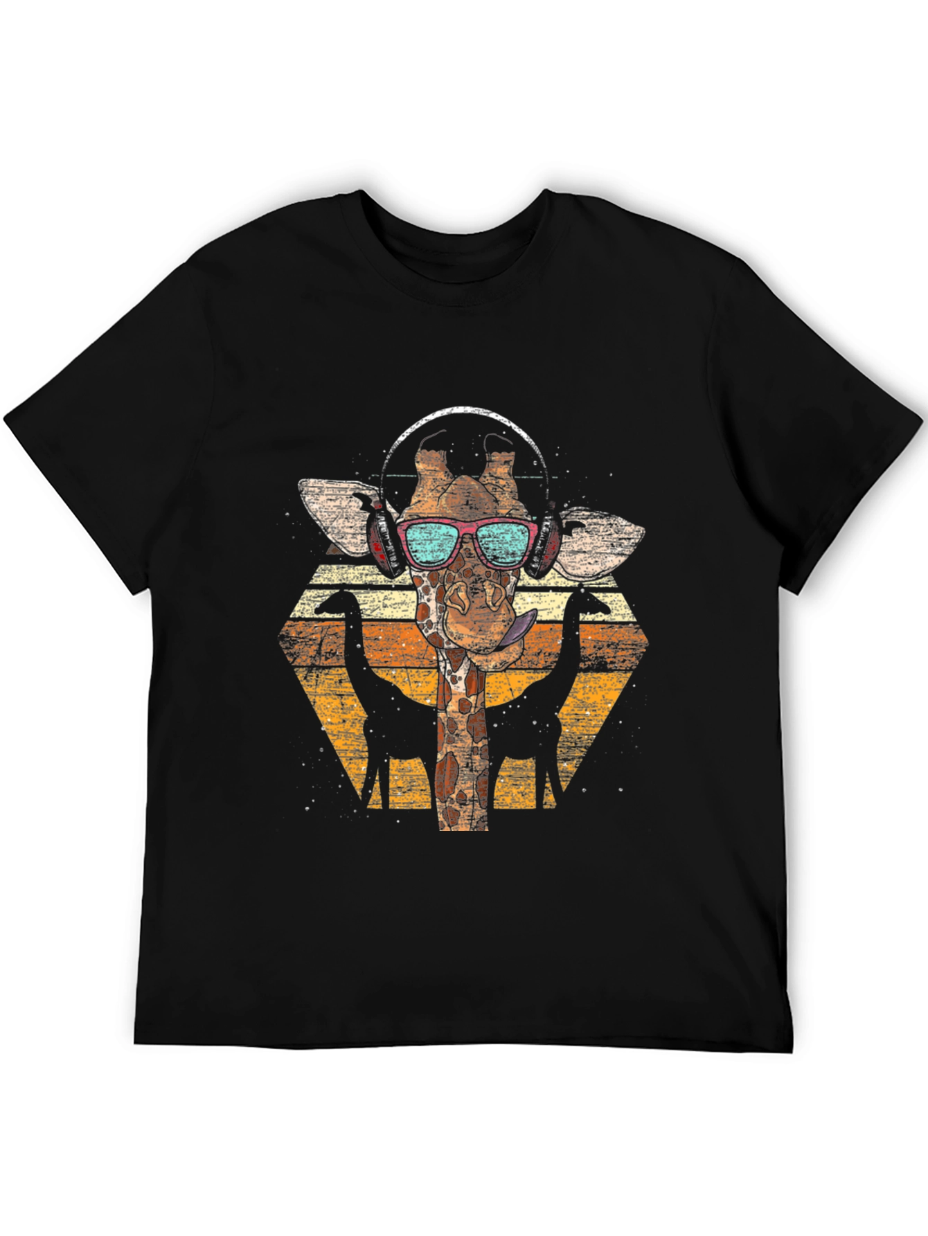 Giraffe Headphones T-Shirt - Retro Style