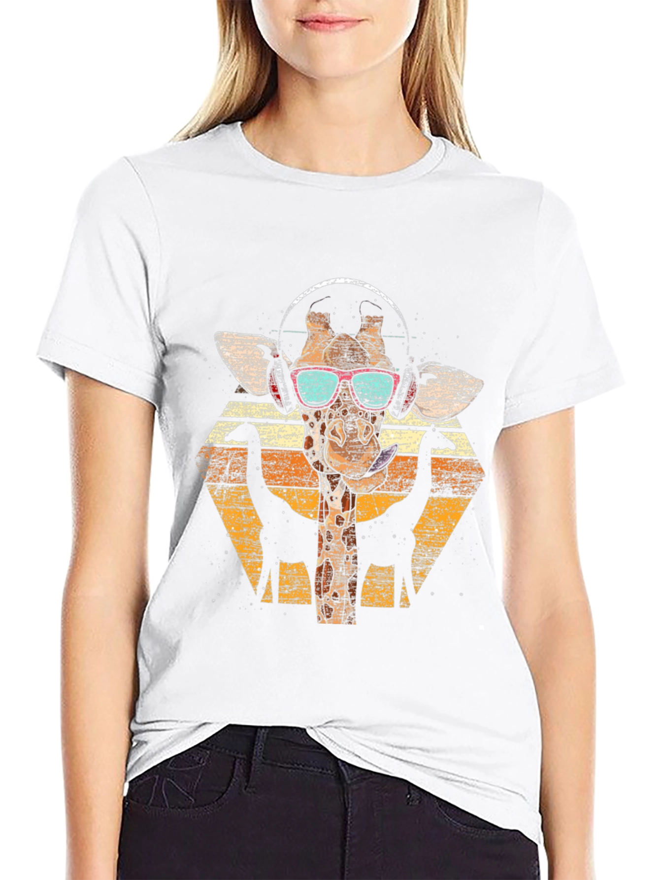 Giraffe Headphones T-Shirt - Retro Style