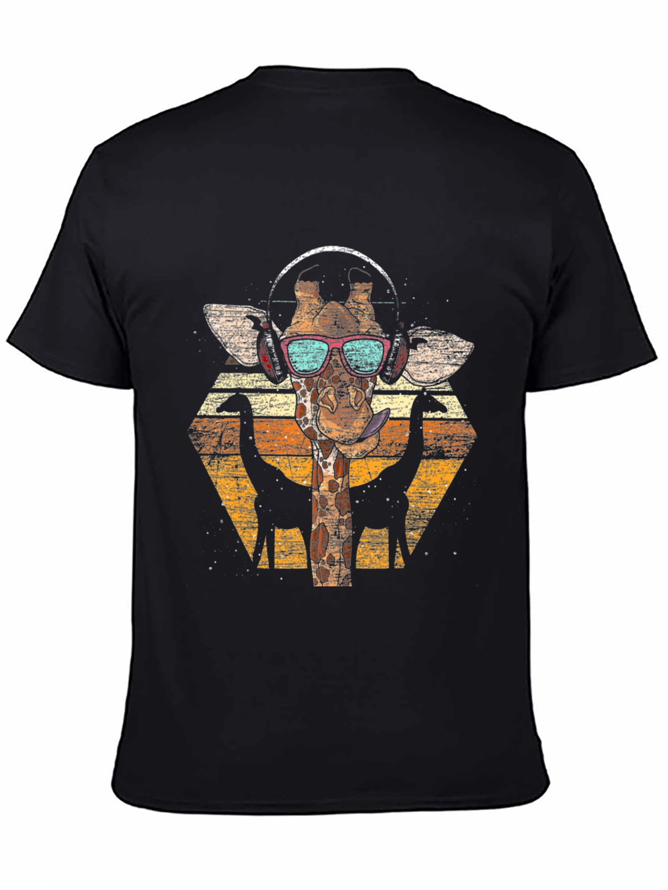 Giraffe Headphones T-Shirt - Retro Style