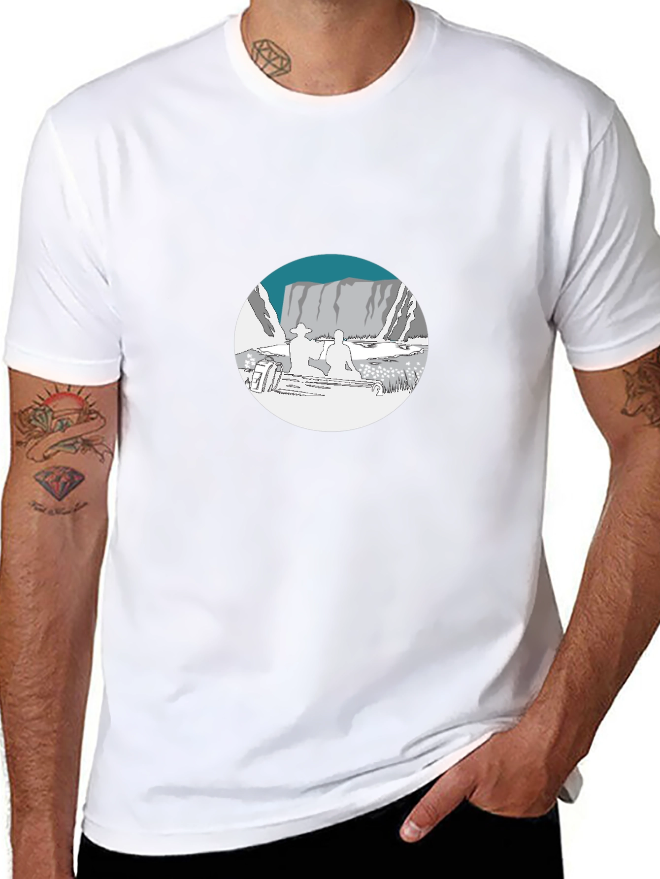 Black Graphic Tee - Mountain Scene Print