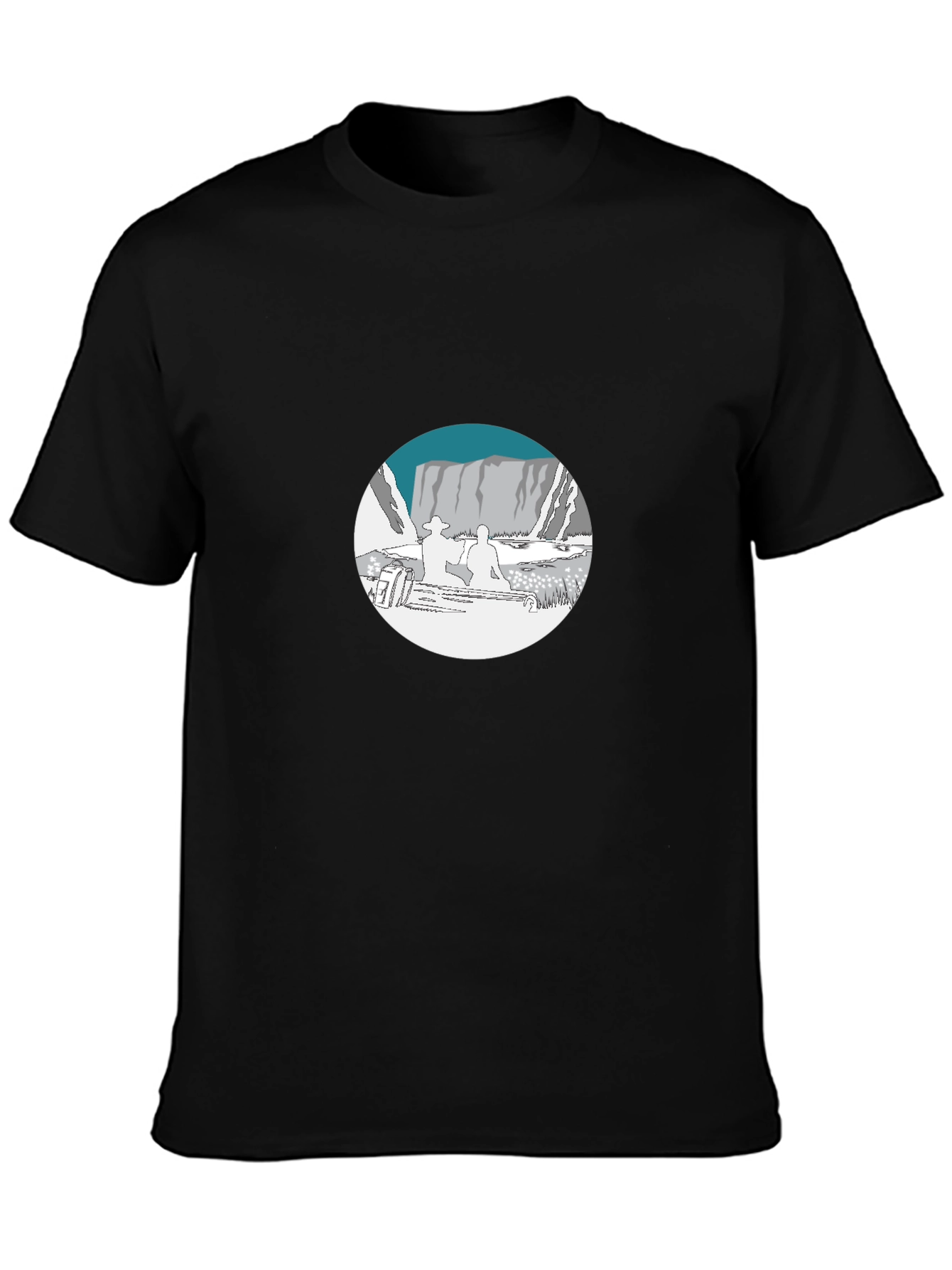 Black Graphic Tee - Mountain Scene Print