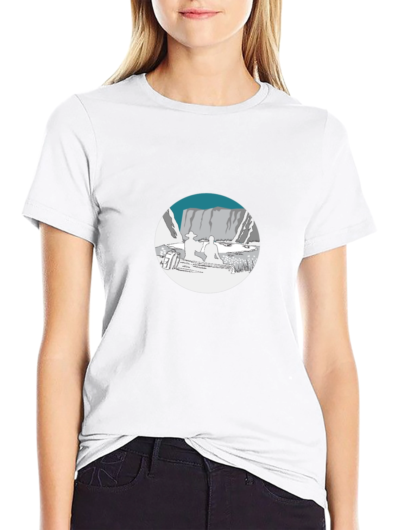 Black Graphic Tee - Mountain Scene Print