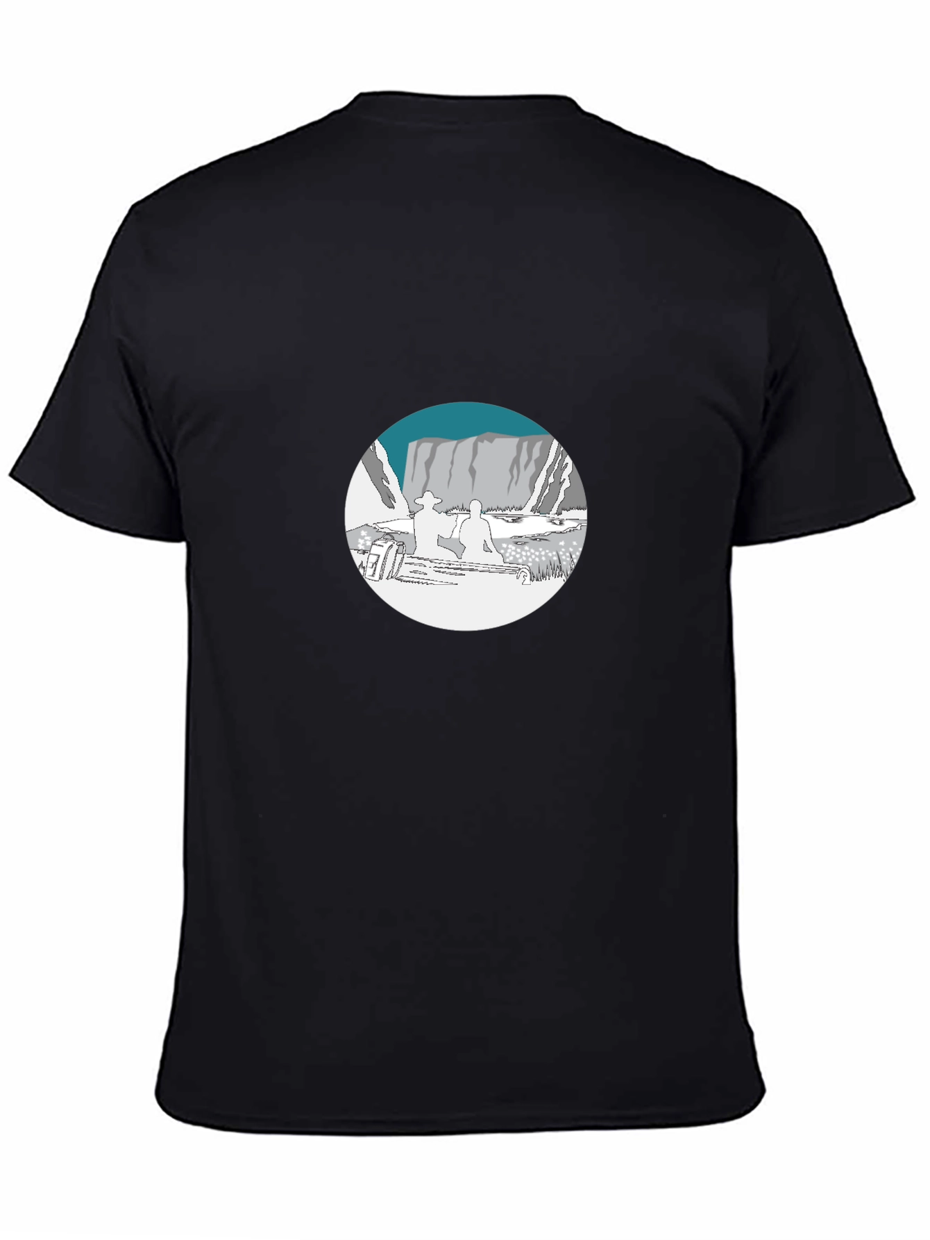 Black Graphic Tee - Mountain Scene Print