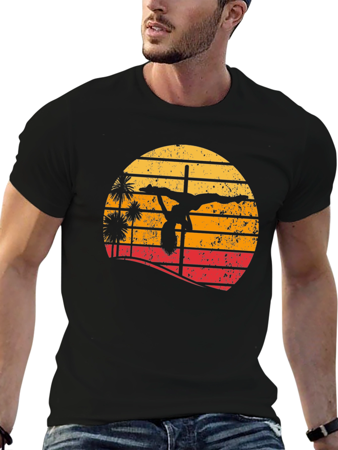 Retro Sunset Pole Dancer T-Shirt - Unique Design