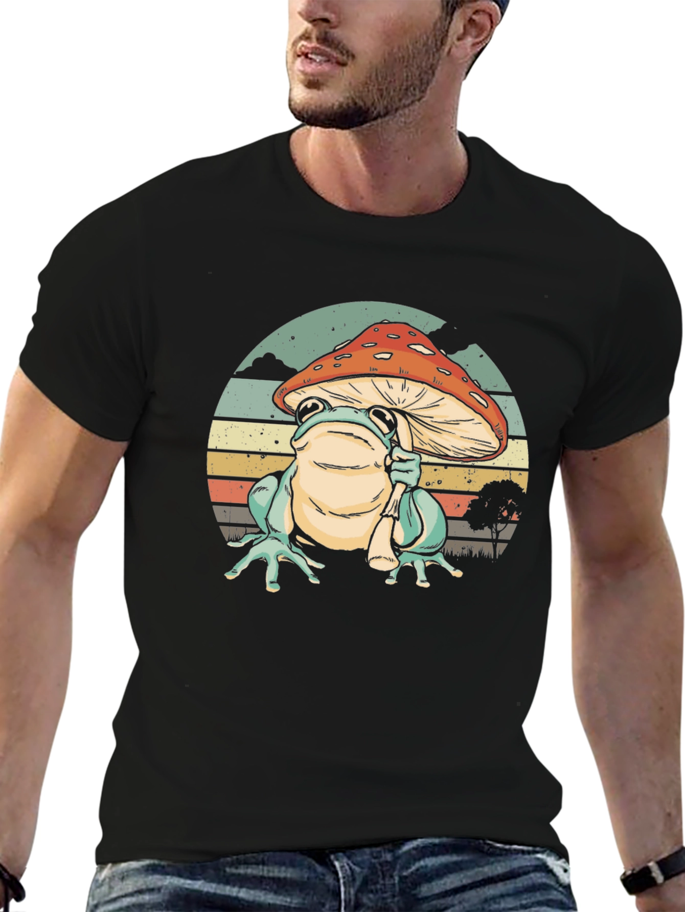 Frog with Mushroom Hat Graphic T-Shirt