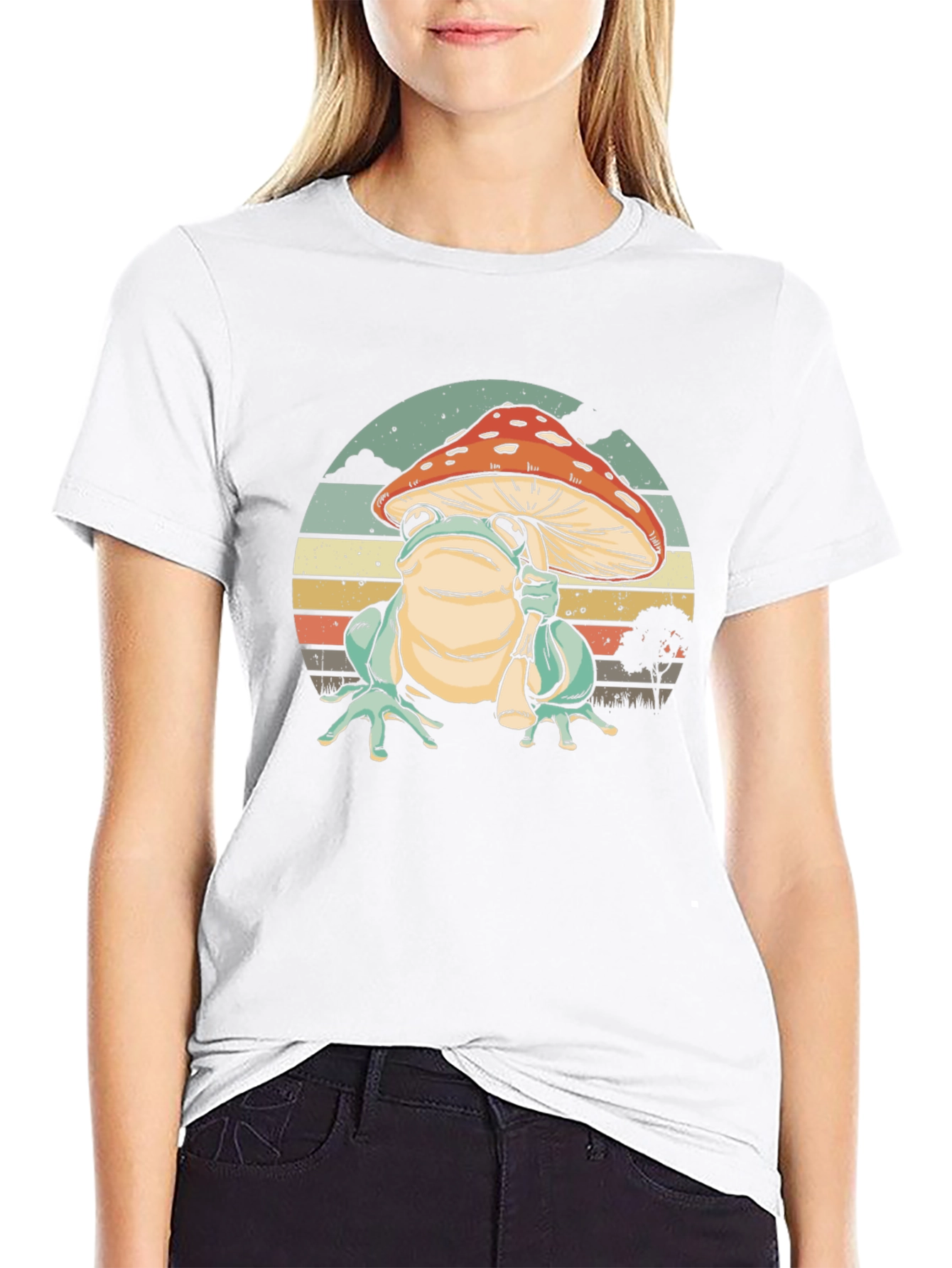 Frog with Mushroom Hat Graphic T-Shirt
