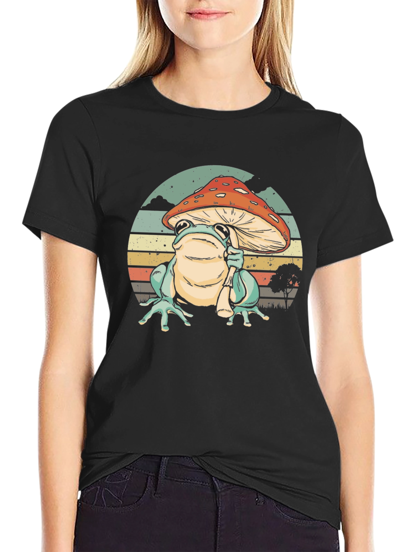 Frog with Mushroom Hat Graphic T-Shirt