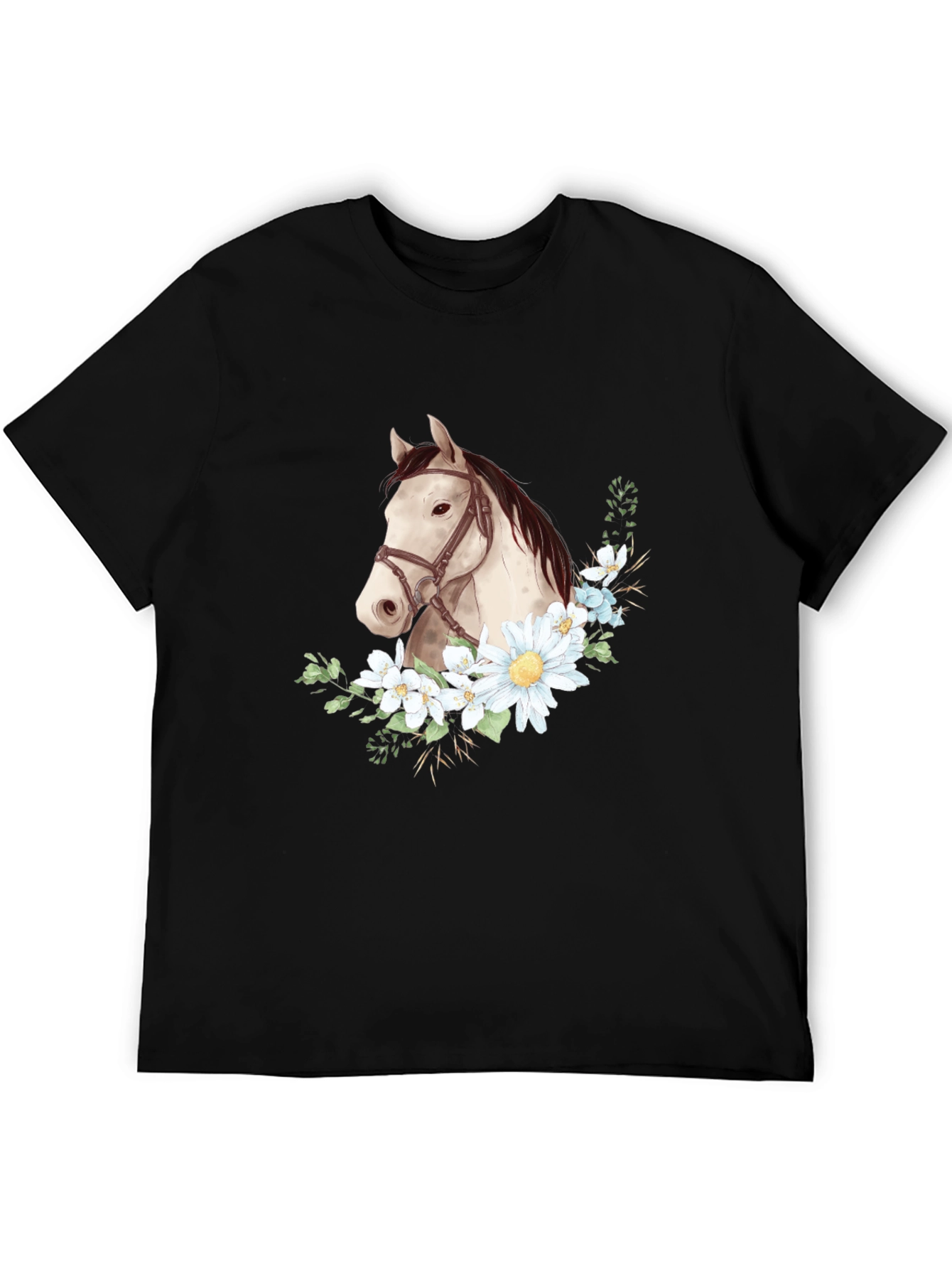 Horse & Floral Graphic Tee - Black