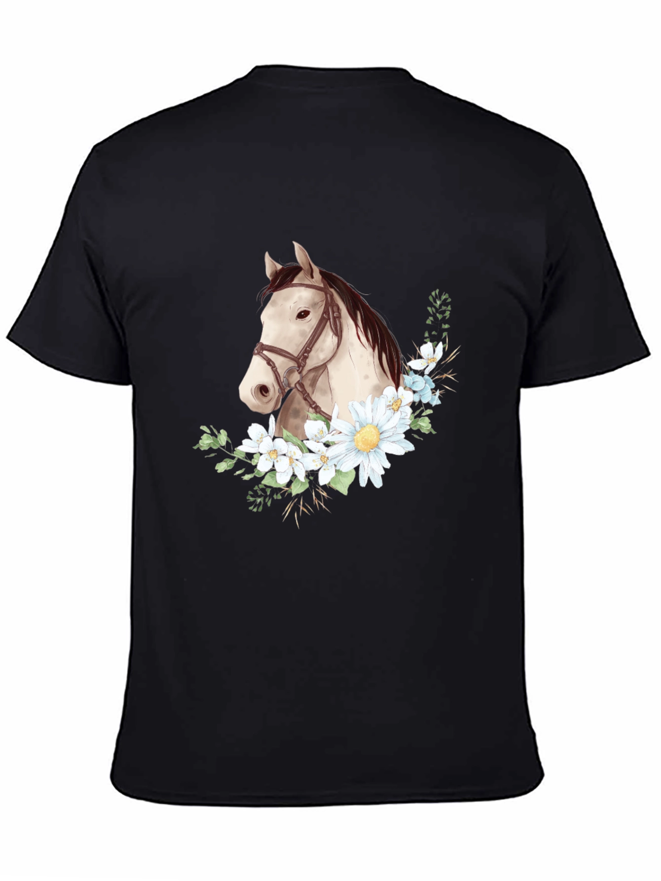 Horse & Floral Graphic Tee - Black