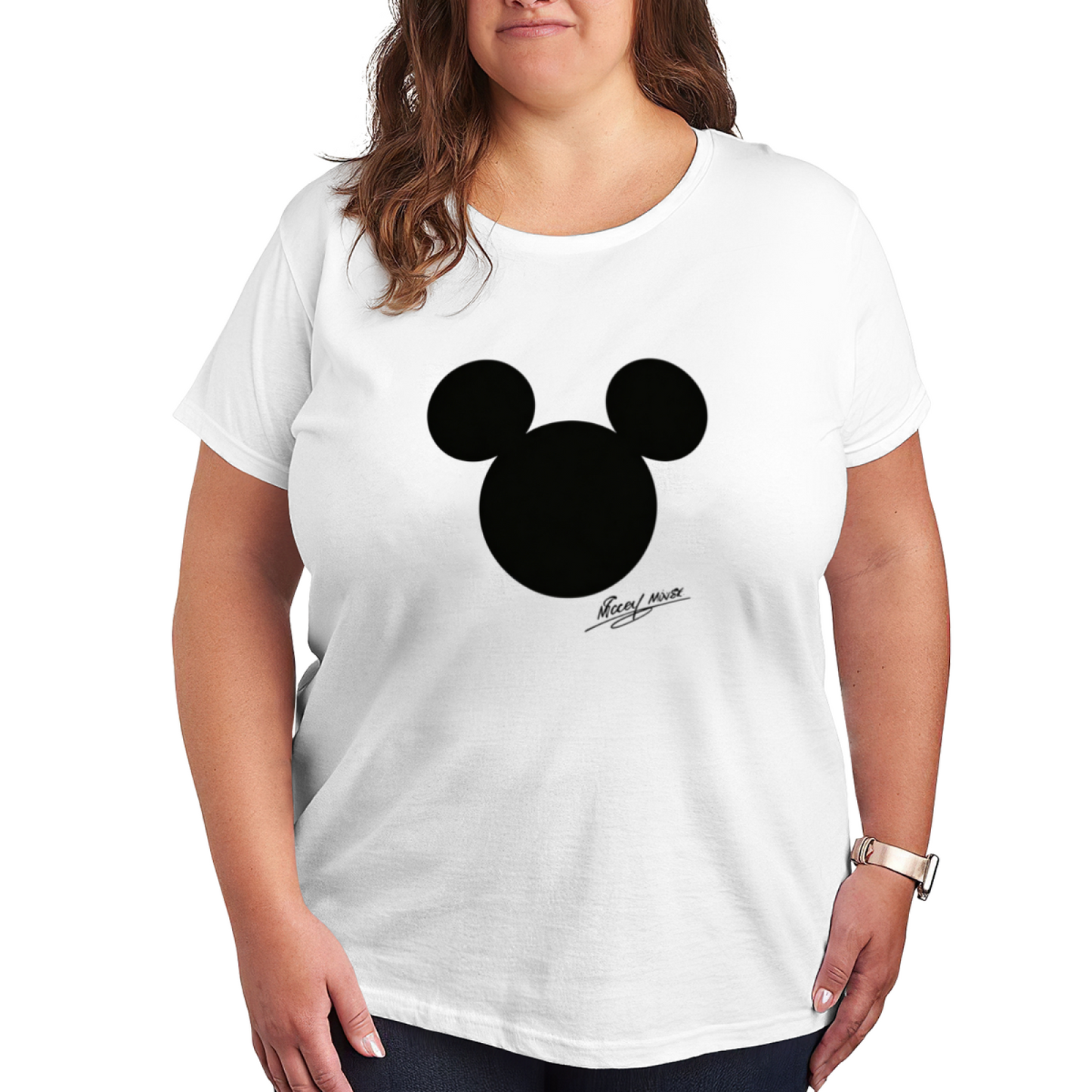 Classic Mickey Signature Minimal Graphic Plus?Size Ladies T?Shirt