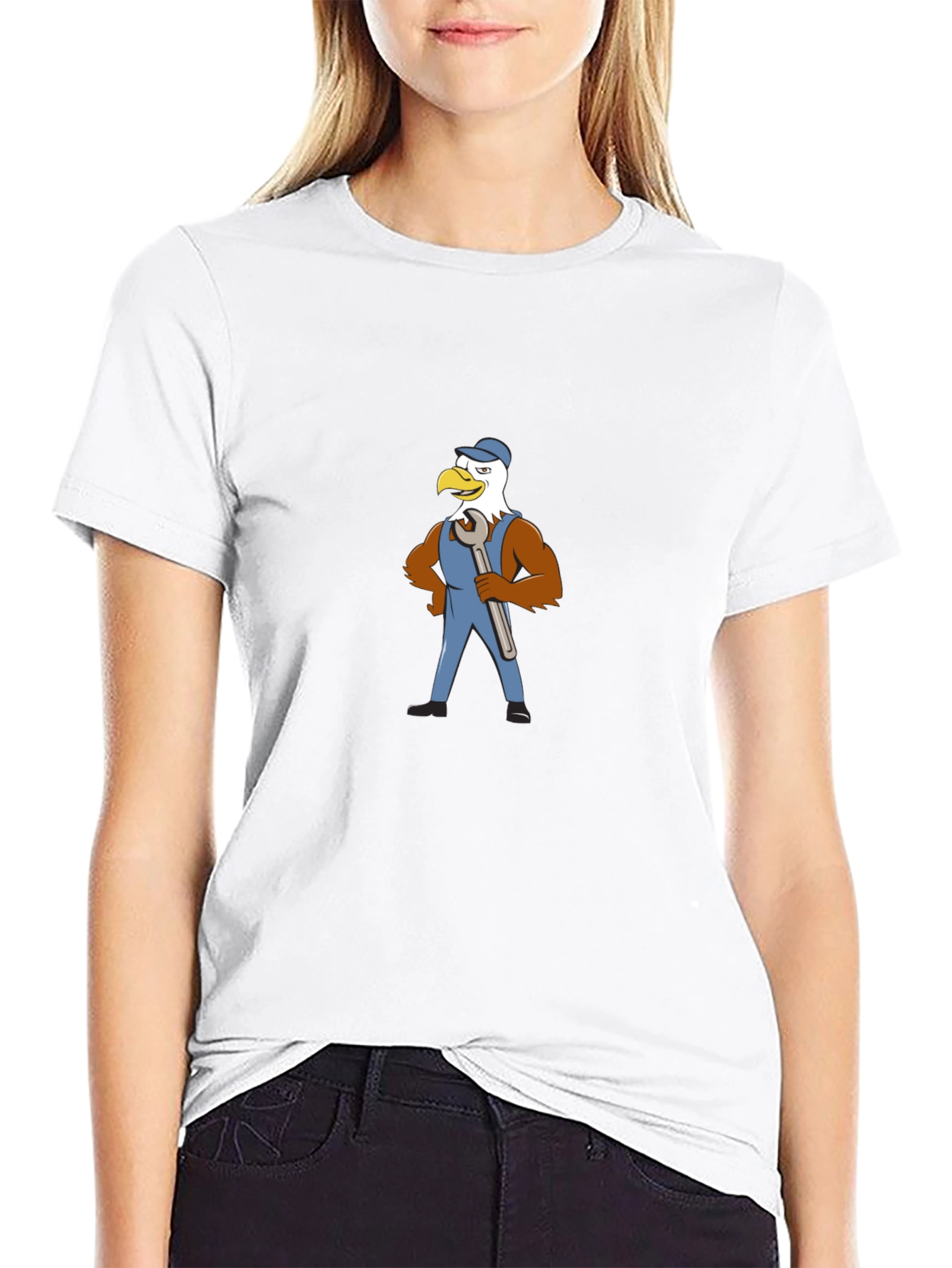 Eagle Mechanic Cartoon Black T-Shirt