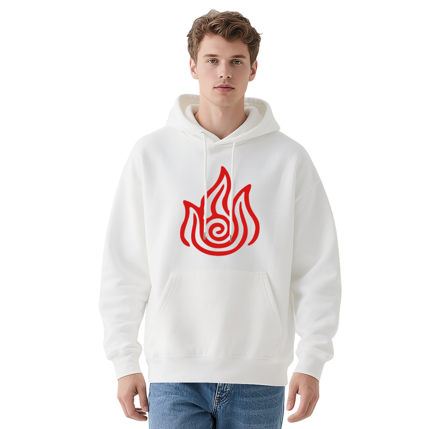 Mystic Red Flame Symbol Navy Hoodie, Versatile Unisex Comfort Hooded Top