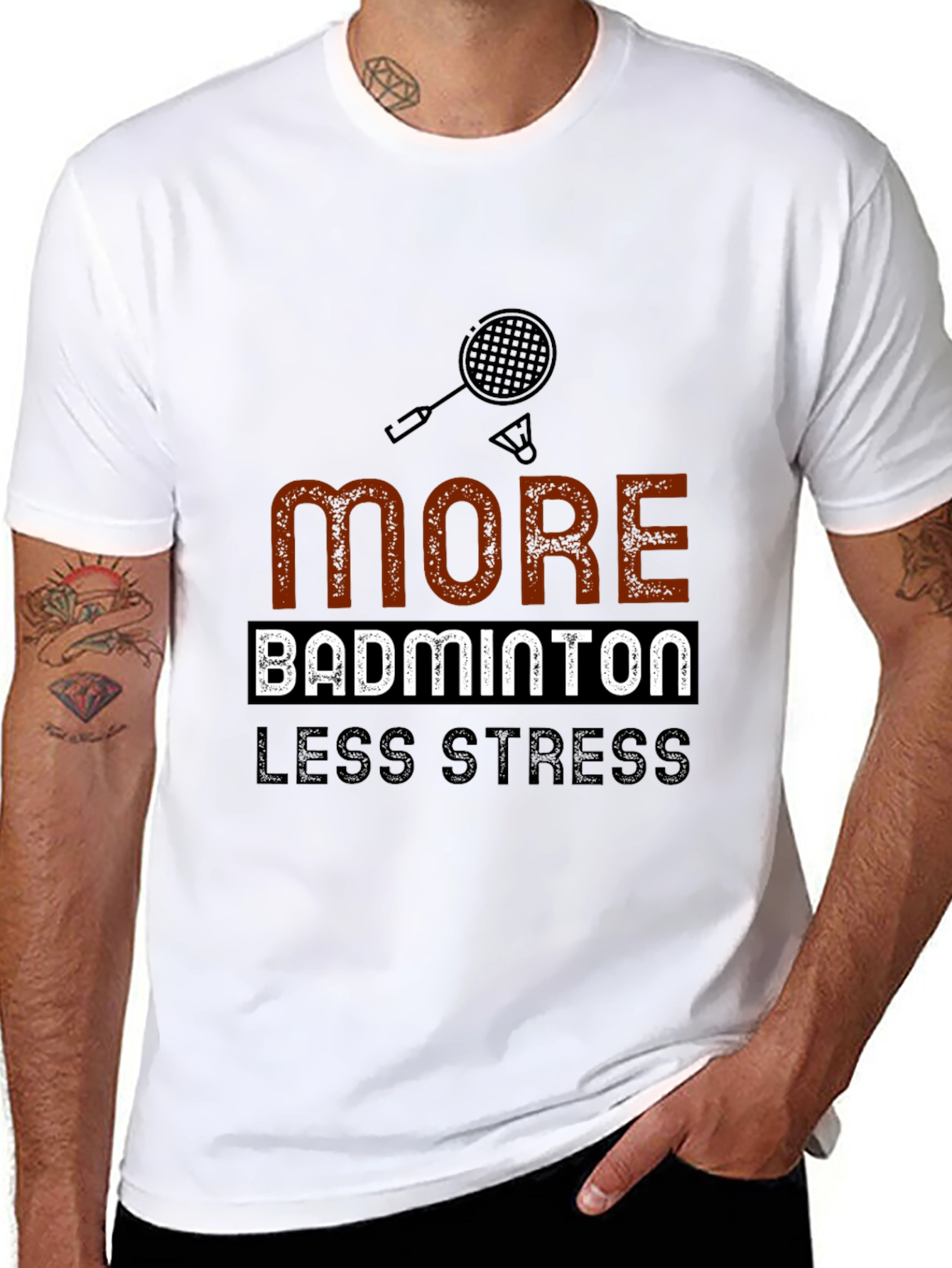 Badminton T-Shirt: More Badminton Less Stress