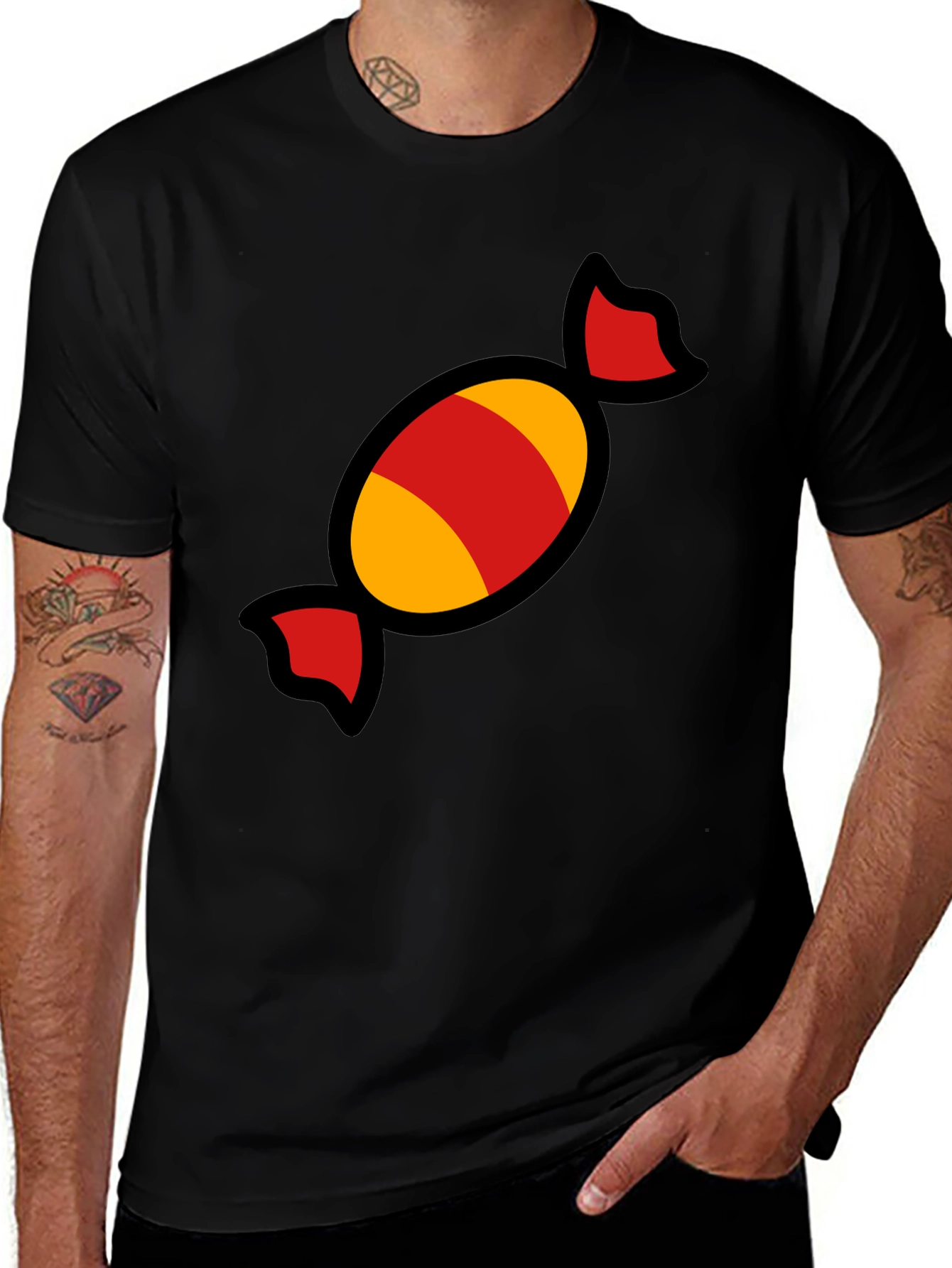 Candy Graphic Tee - Fun & Festive Black T-Shirt