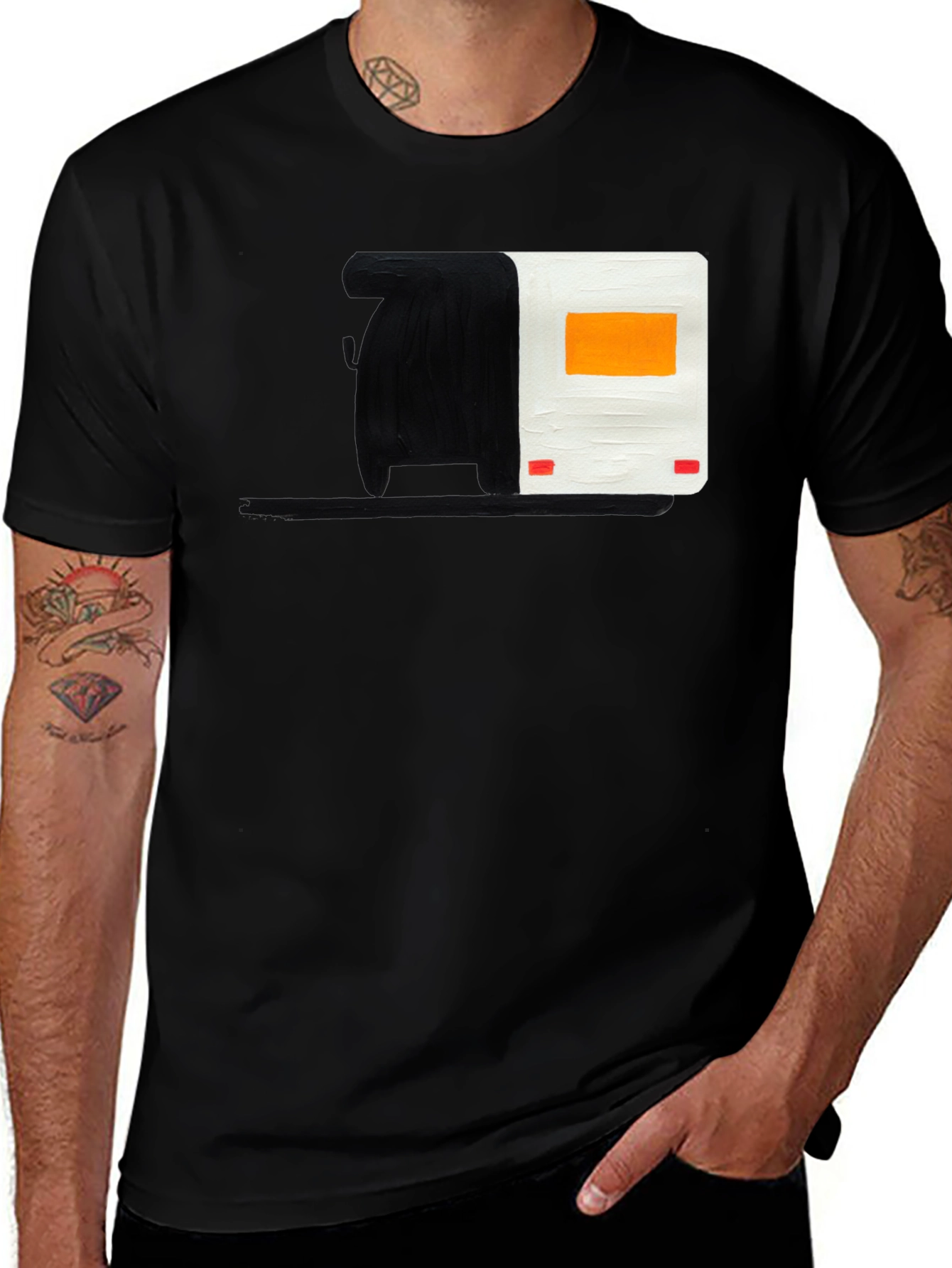 Abstract Camper Graphic Tee - Black Cotton Blend